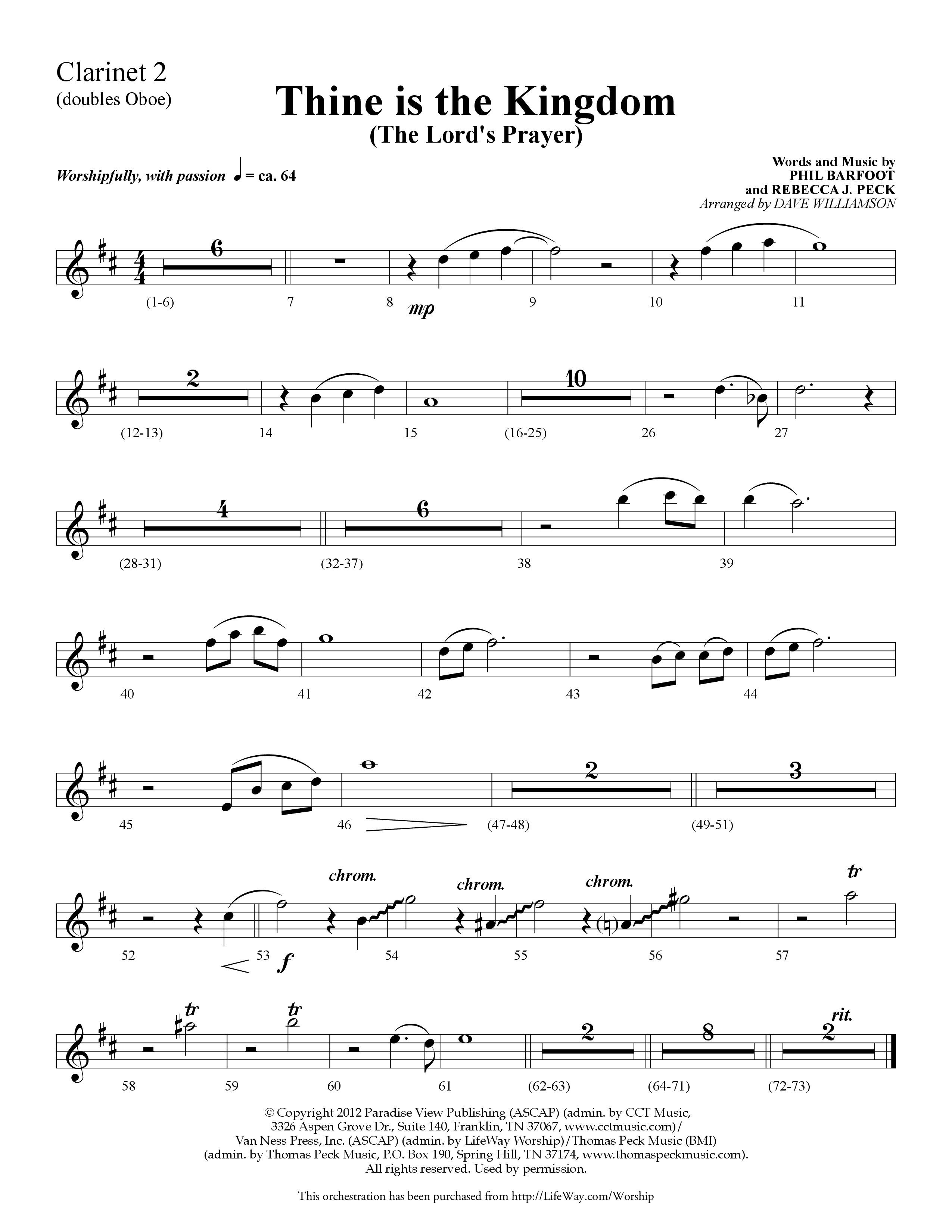 Thine is the Kingdom (The Lord's Prayer) (Choral Anthem SATB) Clarinet 1/2 (Lifeway Choral / Arr. Dave Williamson)