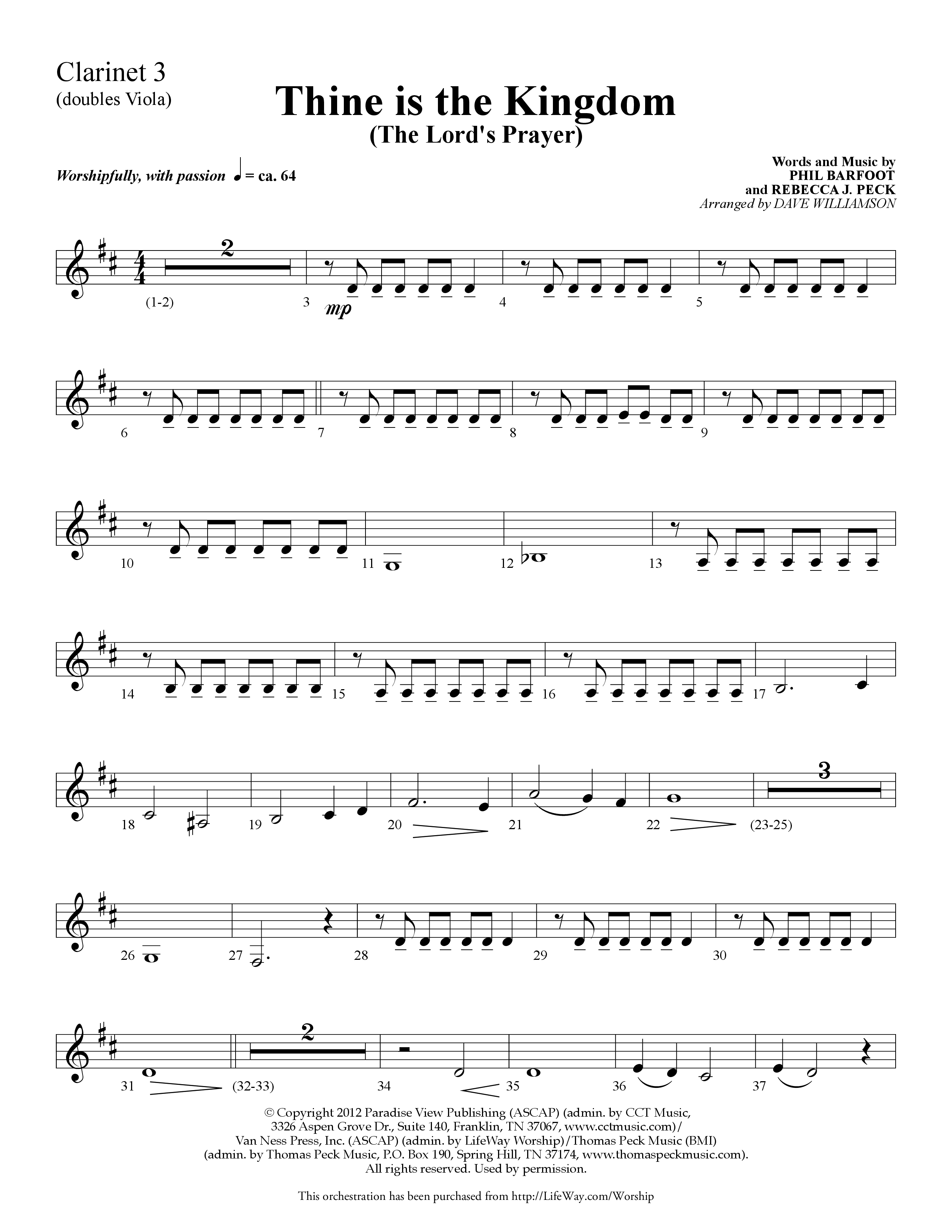 Thine is the Kingdom (The Lord's Prayer) (Choral Anthem SATB) Clarinet 3 (Lifeway Choral / Arr. Dave Williamson)