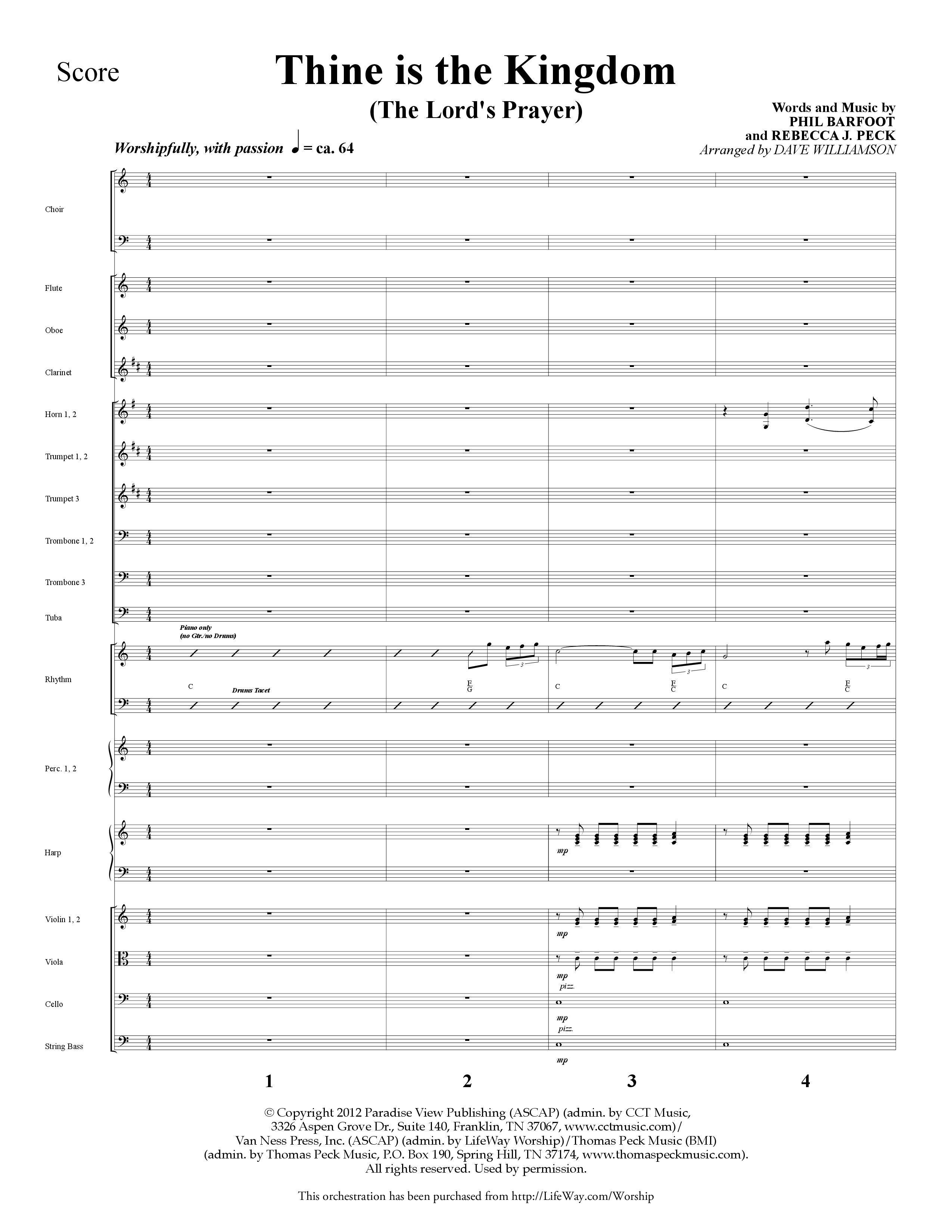 Thine is the Kingdom (The Lord's Prayer) (Choral Anthem SATB) Orchestration (Lifeway Choral / Arr. Dave Williamson)