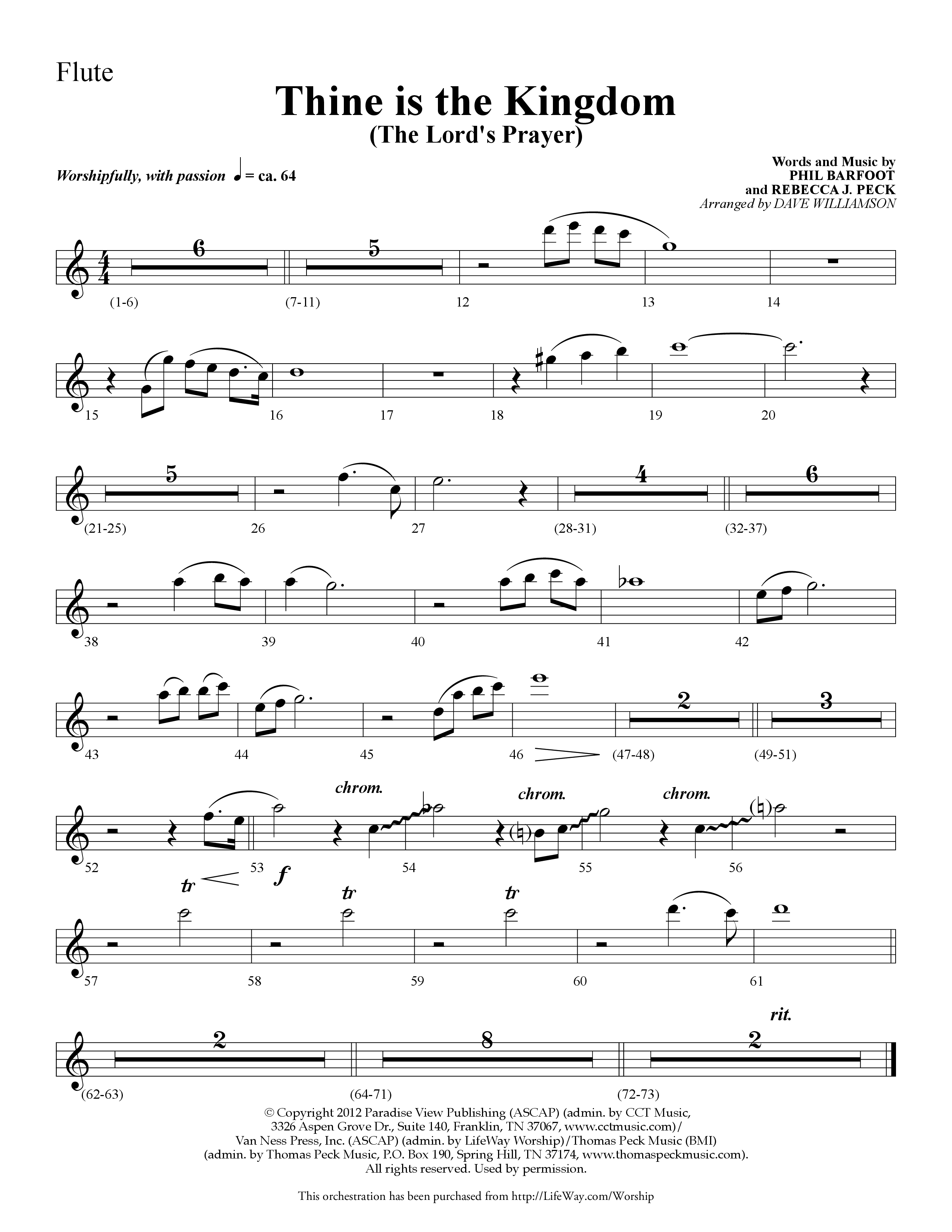 Thine is the Kingdom (The Lord's Prayer) (Choral Anthem SATB) Flute (Lifeway Choral / Arr. Dave Williamson)