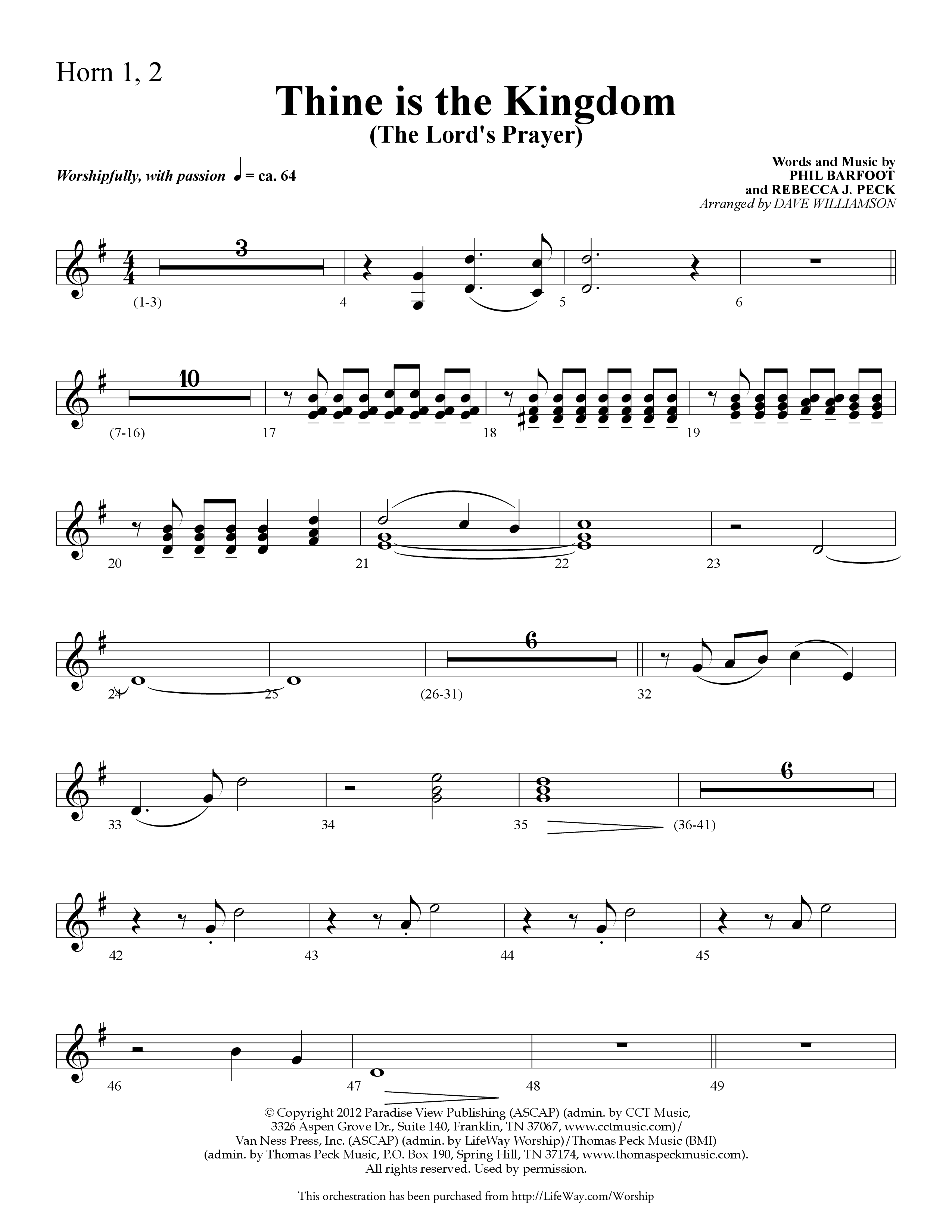 Thine is the Kingdom (The Lord's Prayer) (Choral Anthem SATB) French Horn 1/2 (Lifeway Choral / Arr. Dave Williamson)