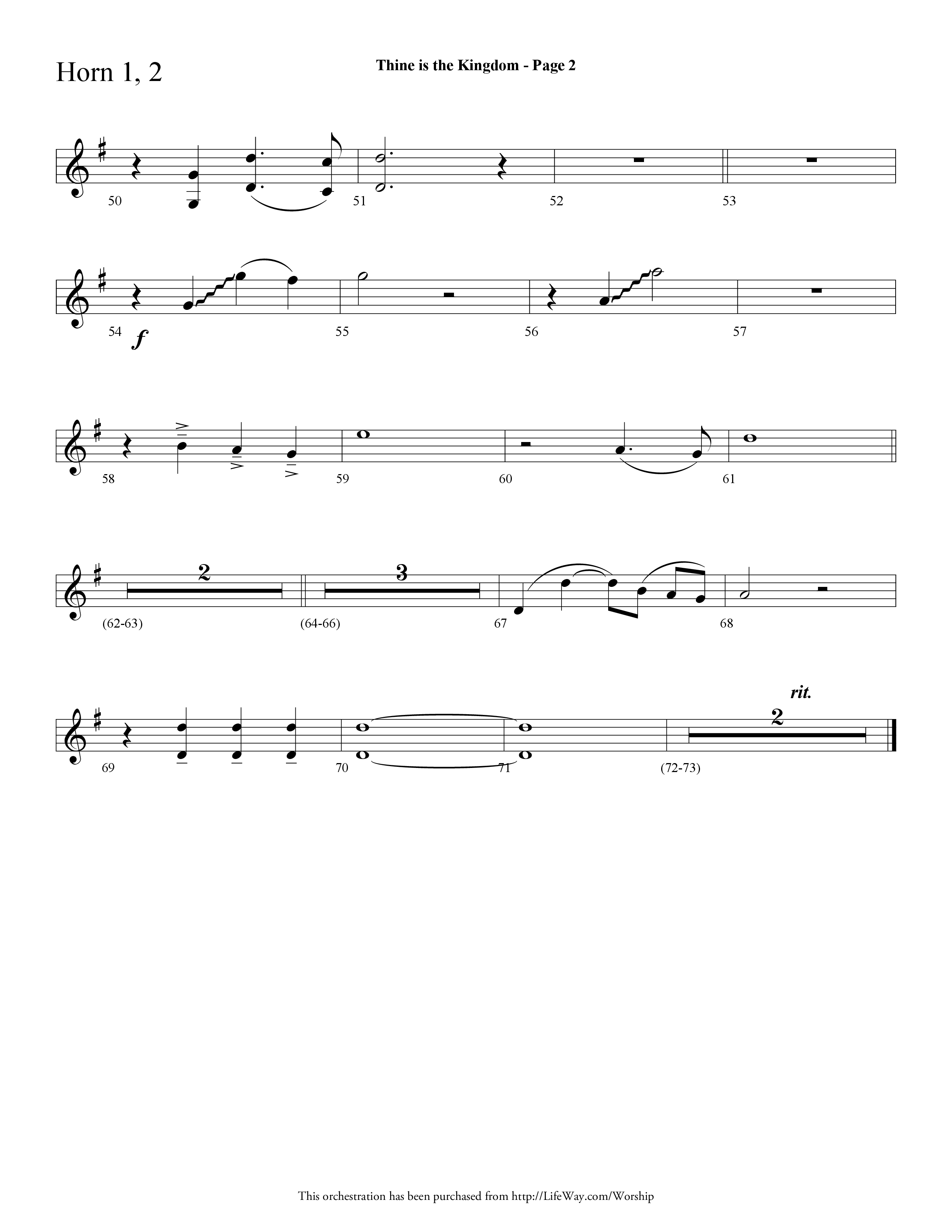 Thine is the Kingdom (The Lord's Prayer) (Choral Anthem SATB) French Horn 1/2 (Lifeway Choral / Arr. Dave Williamson)