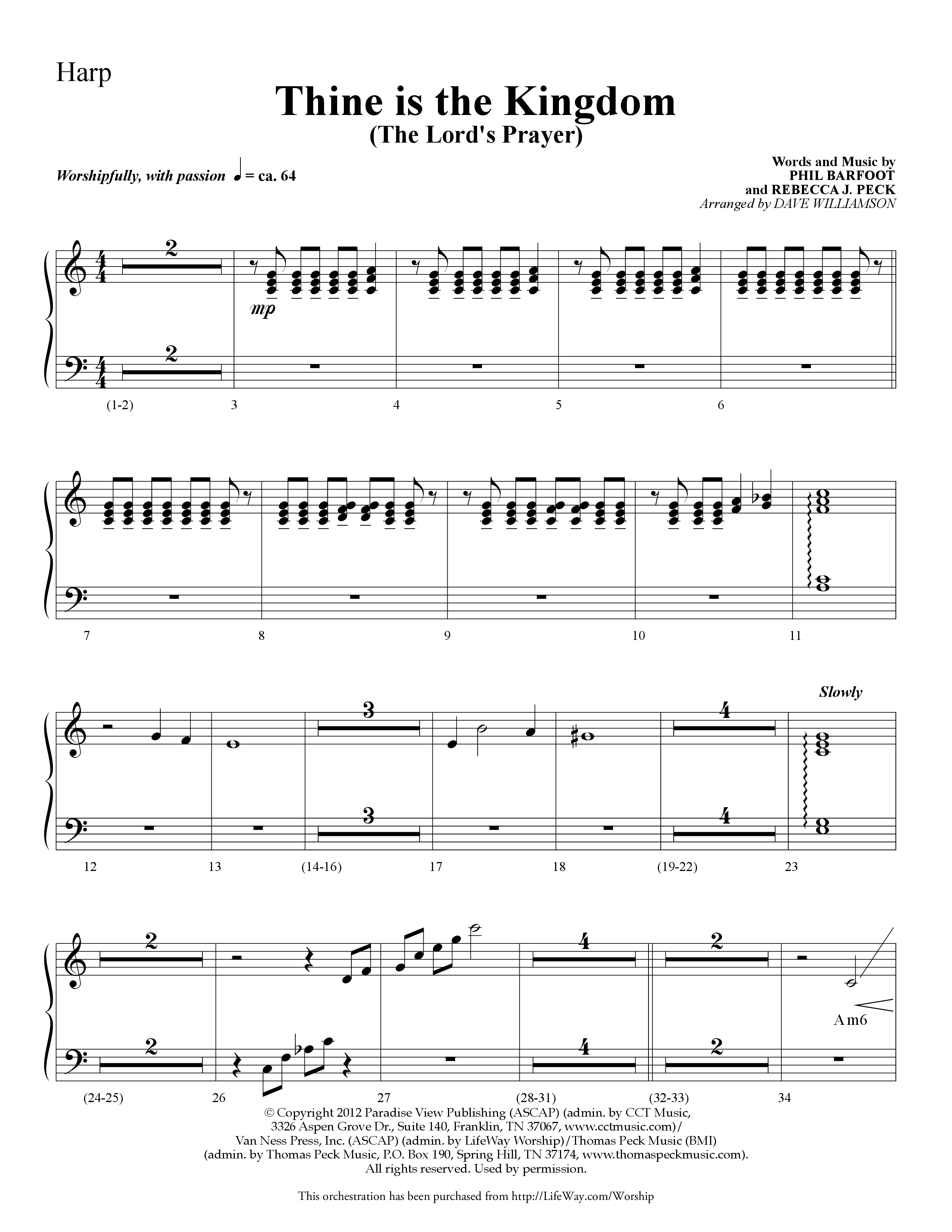 Thine is the Kingdom (The Lord's Prayer) (Choral Anthem SATB) Harp (Lifeway Choral / Arr. Dave Williamson)