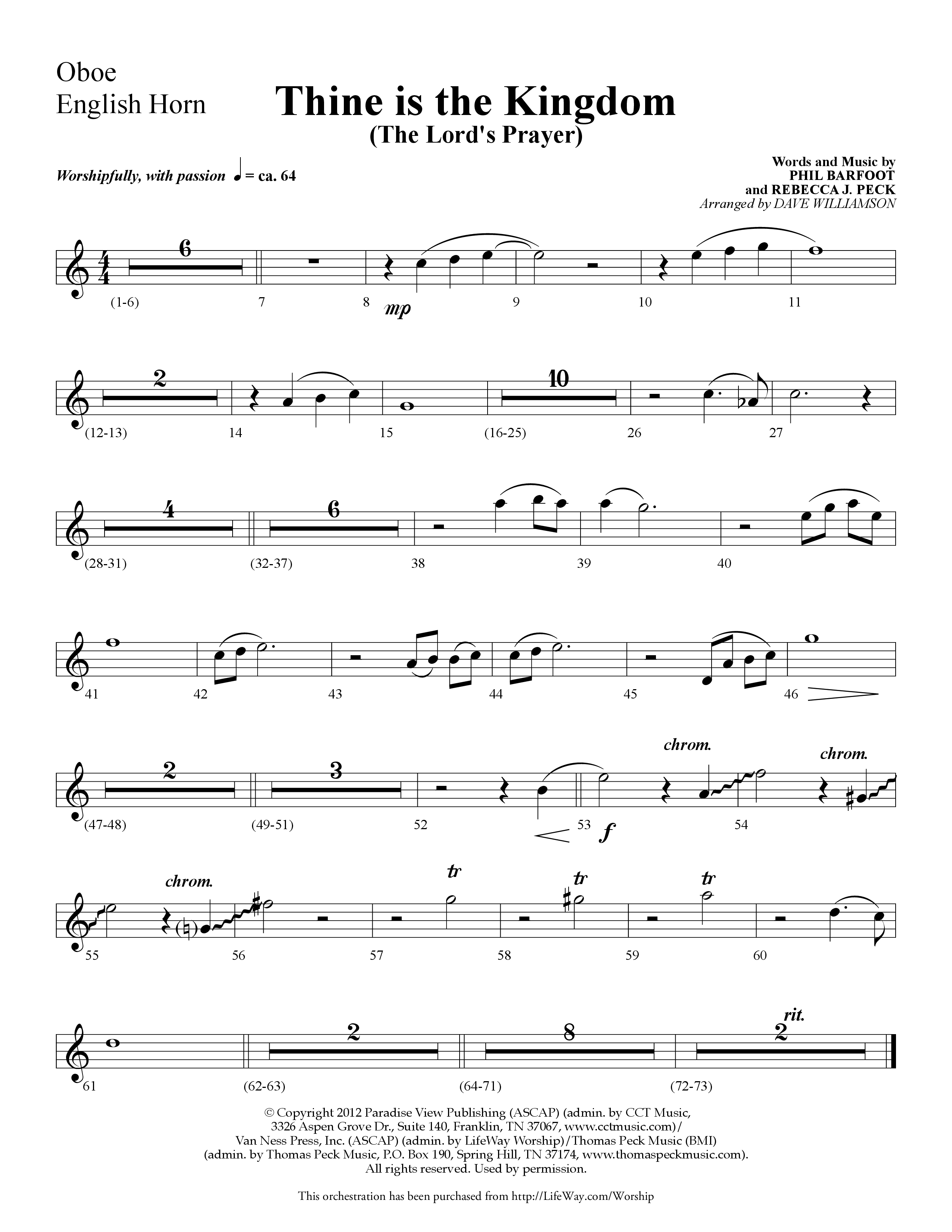 Thine is the Kingdom (The Lord's Prayer) (Choral Anthem SATB) Oboe (Lifeway Choral / Arr. Dave Williamson)