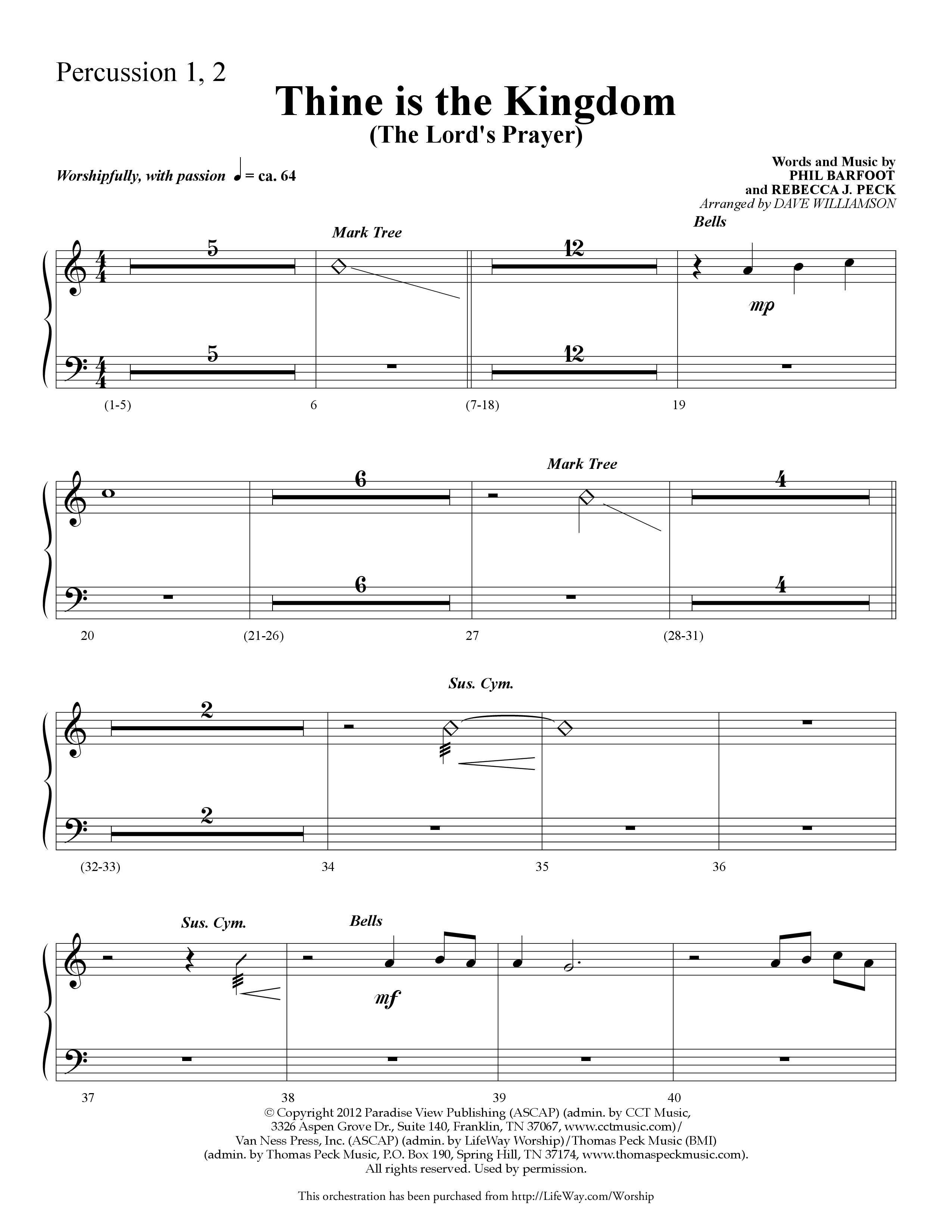 Thine is the Kingdom (The Lord's Prayer) (Choral Anthem SATB) Percussion 1/2 (Lifeway Choral / Arr. Dave Williamson)