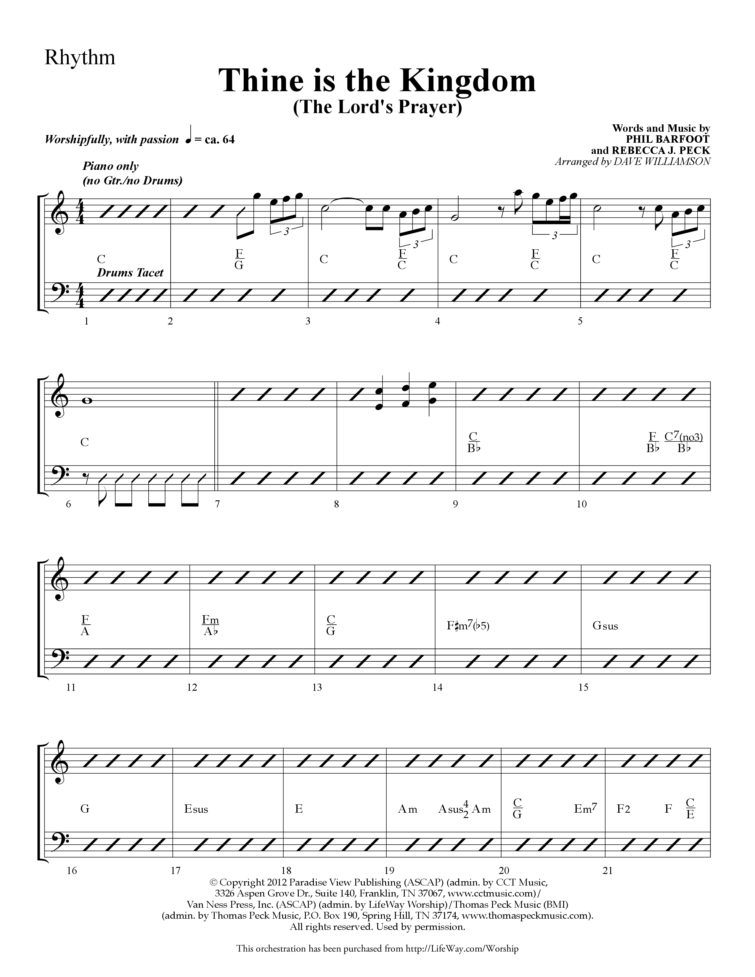 Thine is the Kingdom (The Lord's Prayer) (Choral Anthem SATB) Rhythm Chart (Lifeway Choral / Arr. Dave Williamson)
