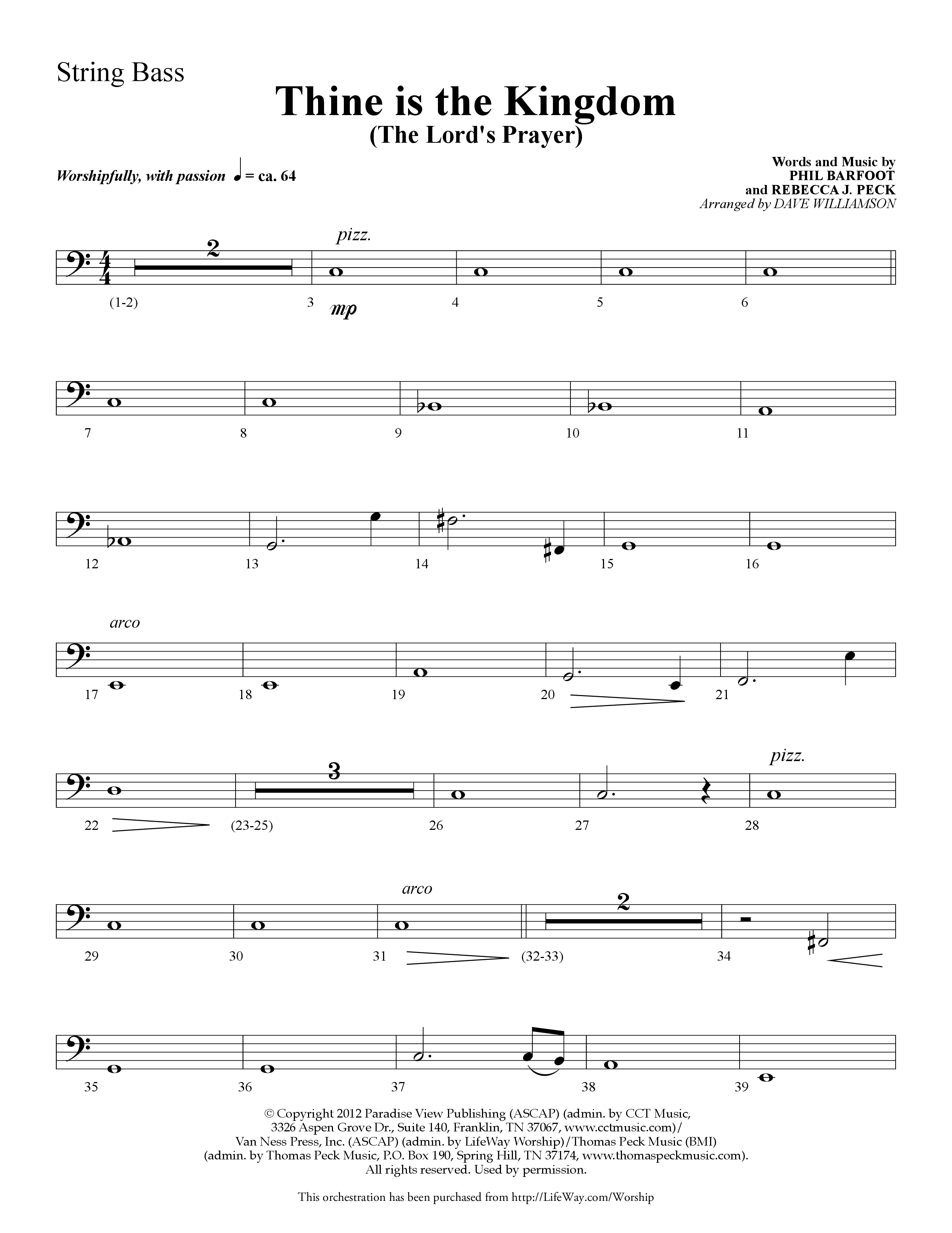 Thine is the Kingdom (The Lord's Prayer) (Choral Anthem SATB) String Bass (Lifeway Choral / Arr. Dave Williamson)