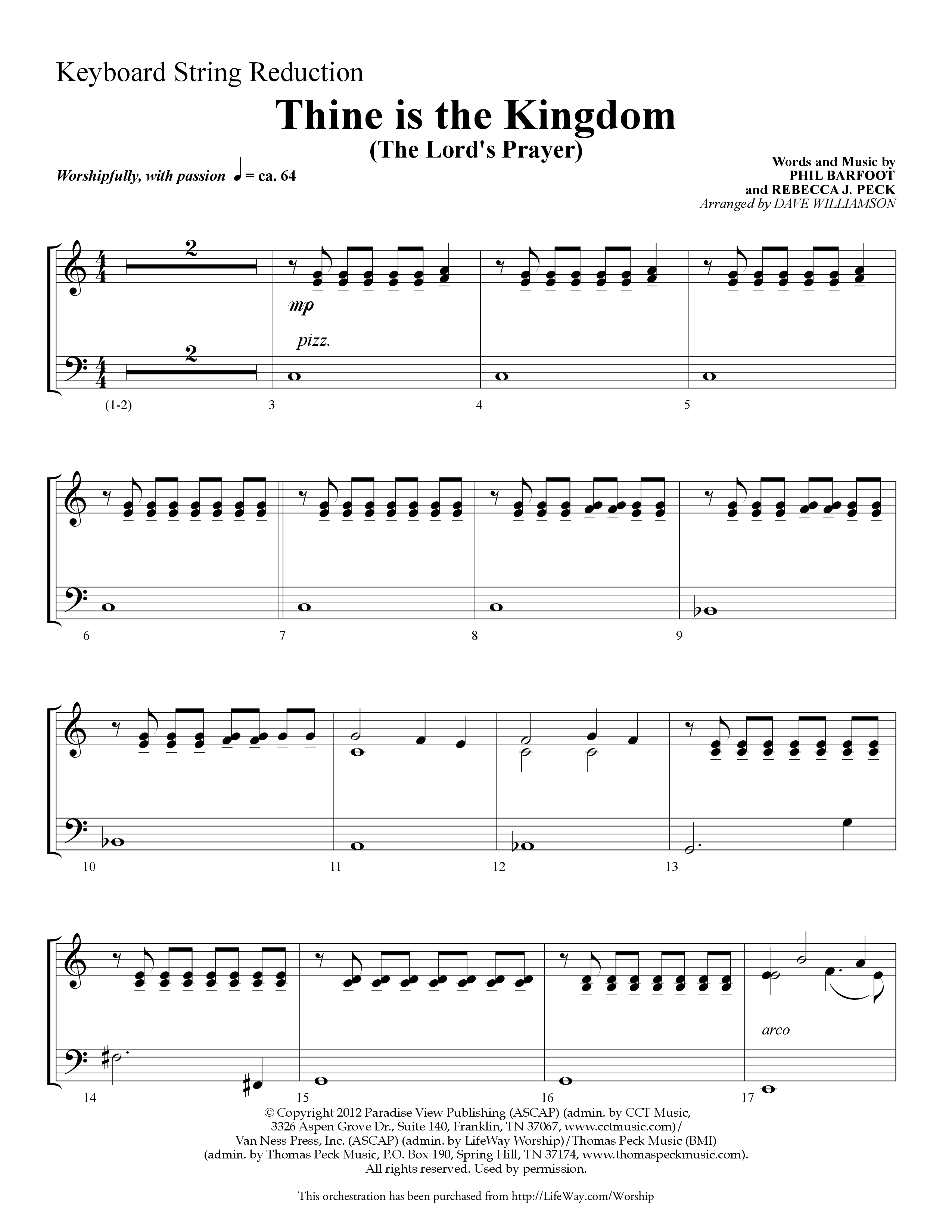 Thine is the Kingdom (The Lord's Prayer) (Choral Anthem SATB) String Reduction (Lifeway Choral / Arr. Dave Williamson)