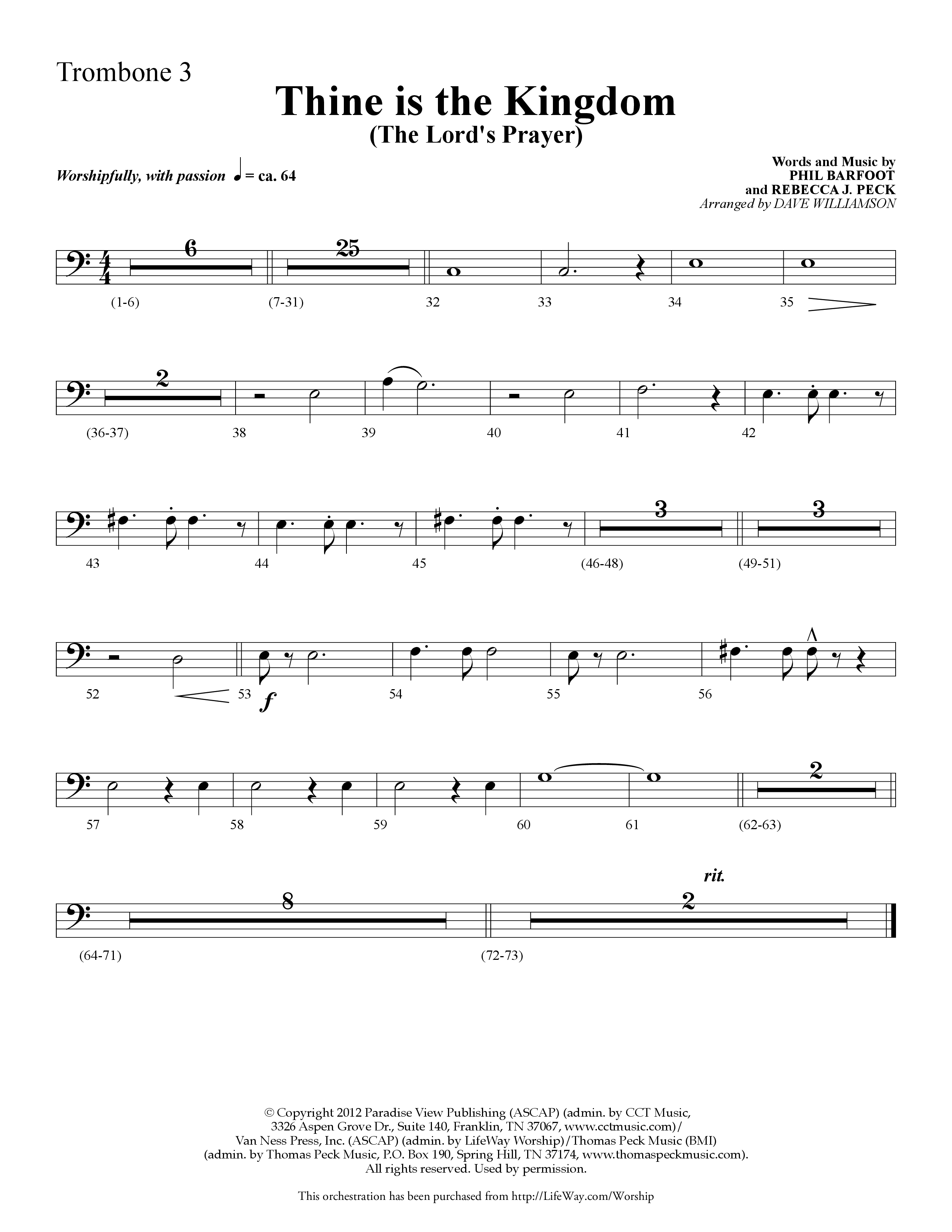 Thine is the Kingdom (The Lord's Prayer) (Choral Anthem SATB) Trombone 3 (Lifeway Choral / Arr. Dave Williamson)