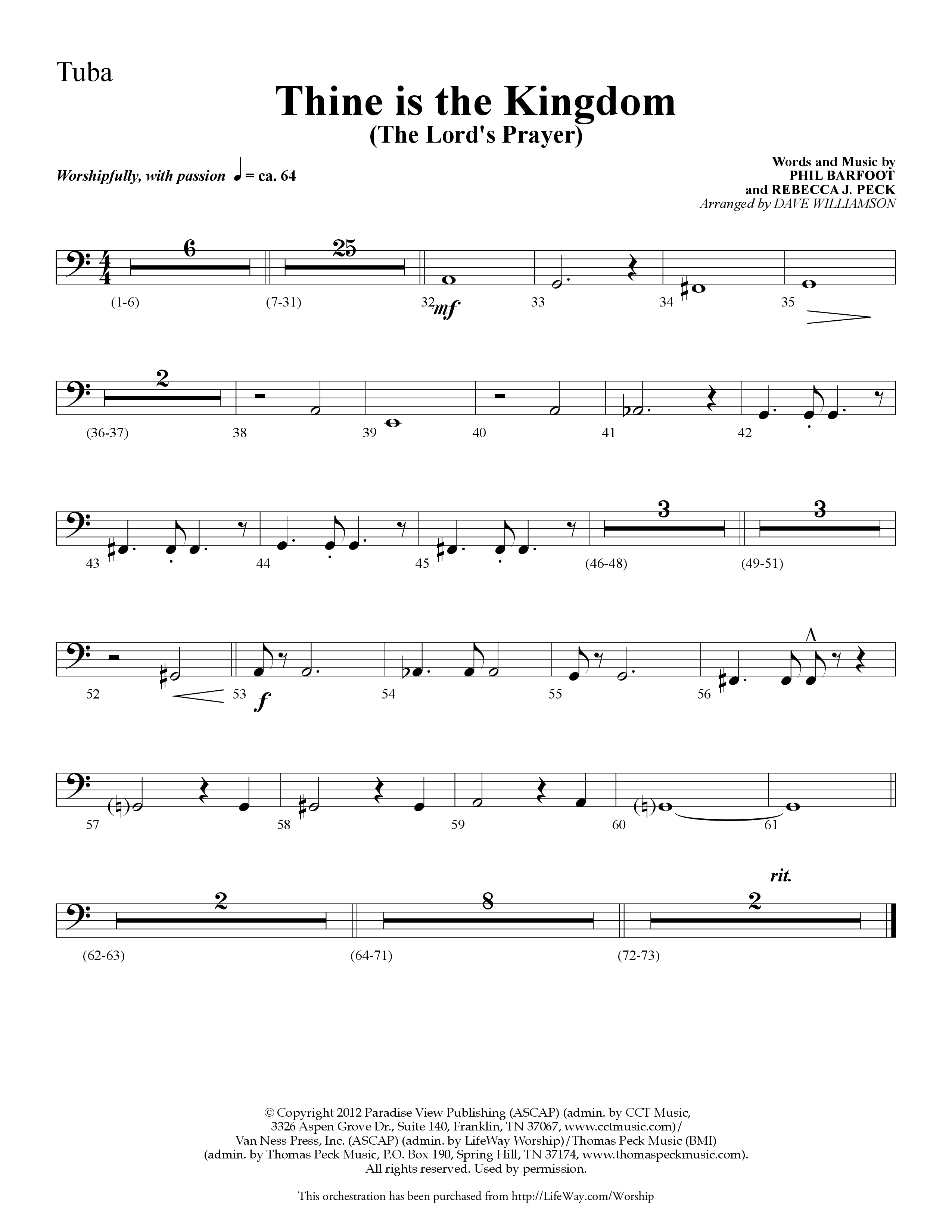 Thine is the Kingdom (The Lord's Prayer) (Choral Anthem SATB) Tuba (Lifeway Choral / Arr. Dave Williamson)