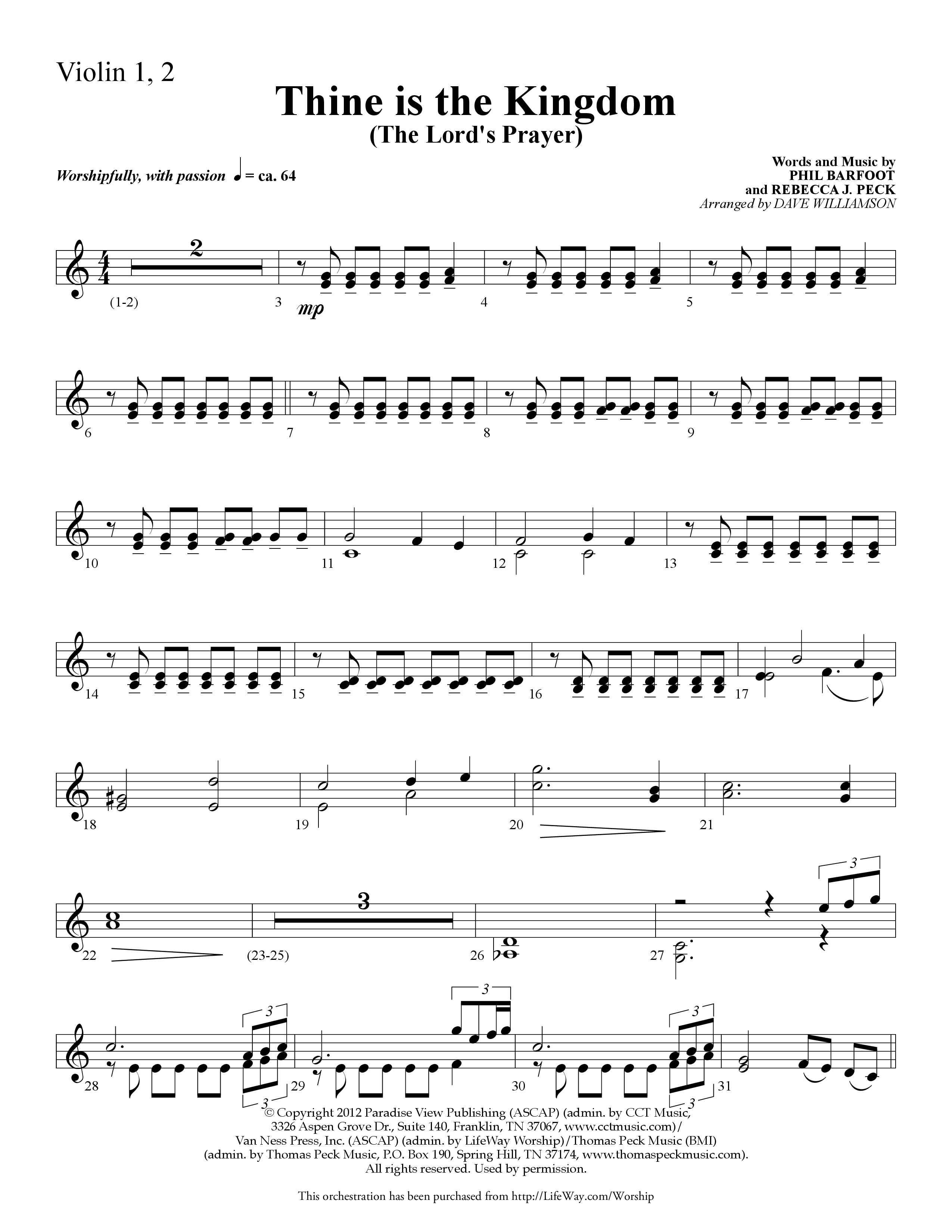 Thine is the Kingdom (The Lord's Prayer) (Choral Anthem SATB) Violin 1/2 (Lifeway Choral / Arr. Dave Williamson)