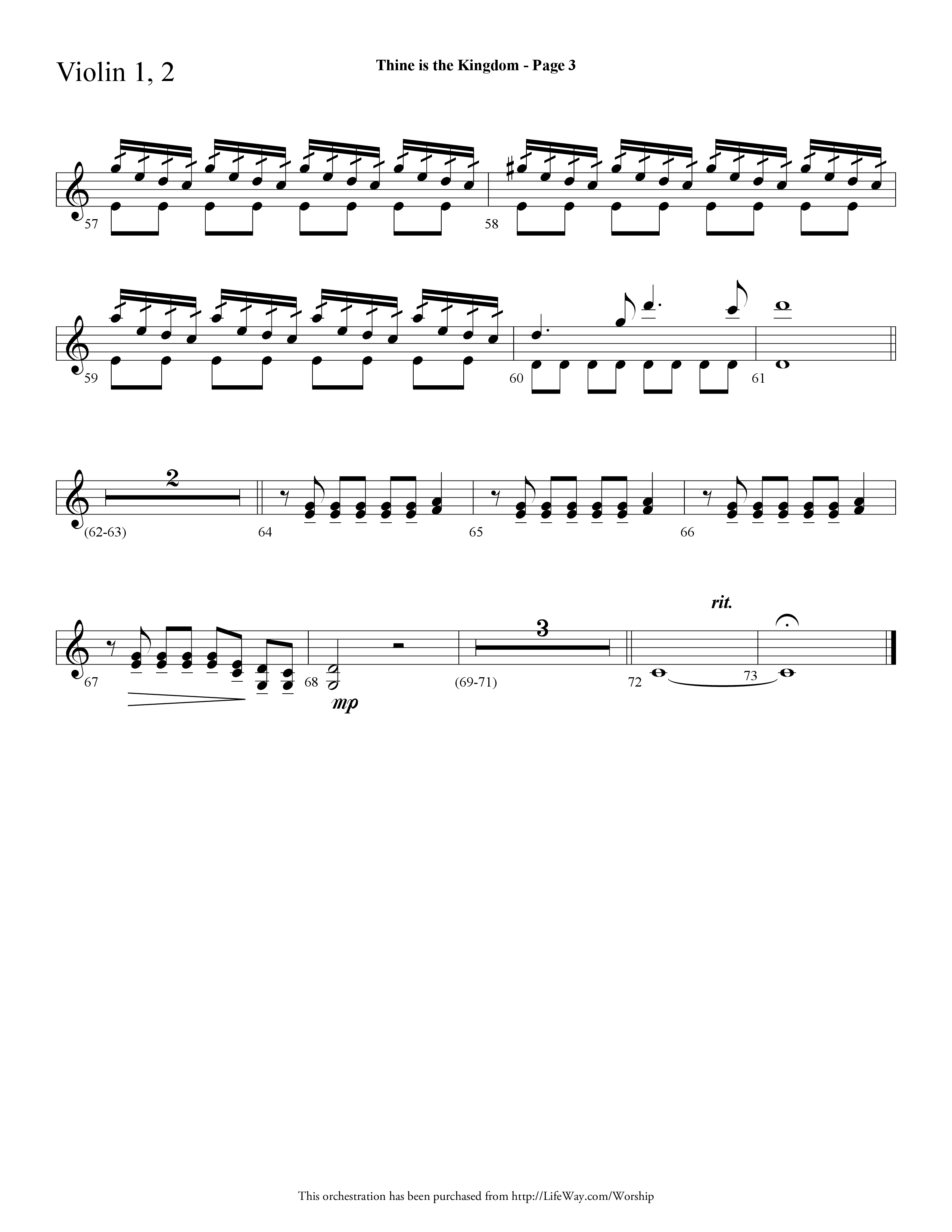 Thine is the Kingdom (The Lord's Prayer) (Choral Anthem SATB) Violin 1/2 (Lifeway Choral / Arr. Dave Williamson)