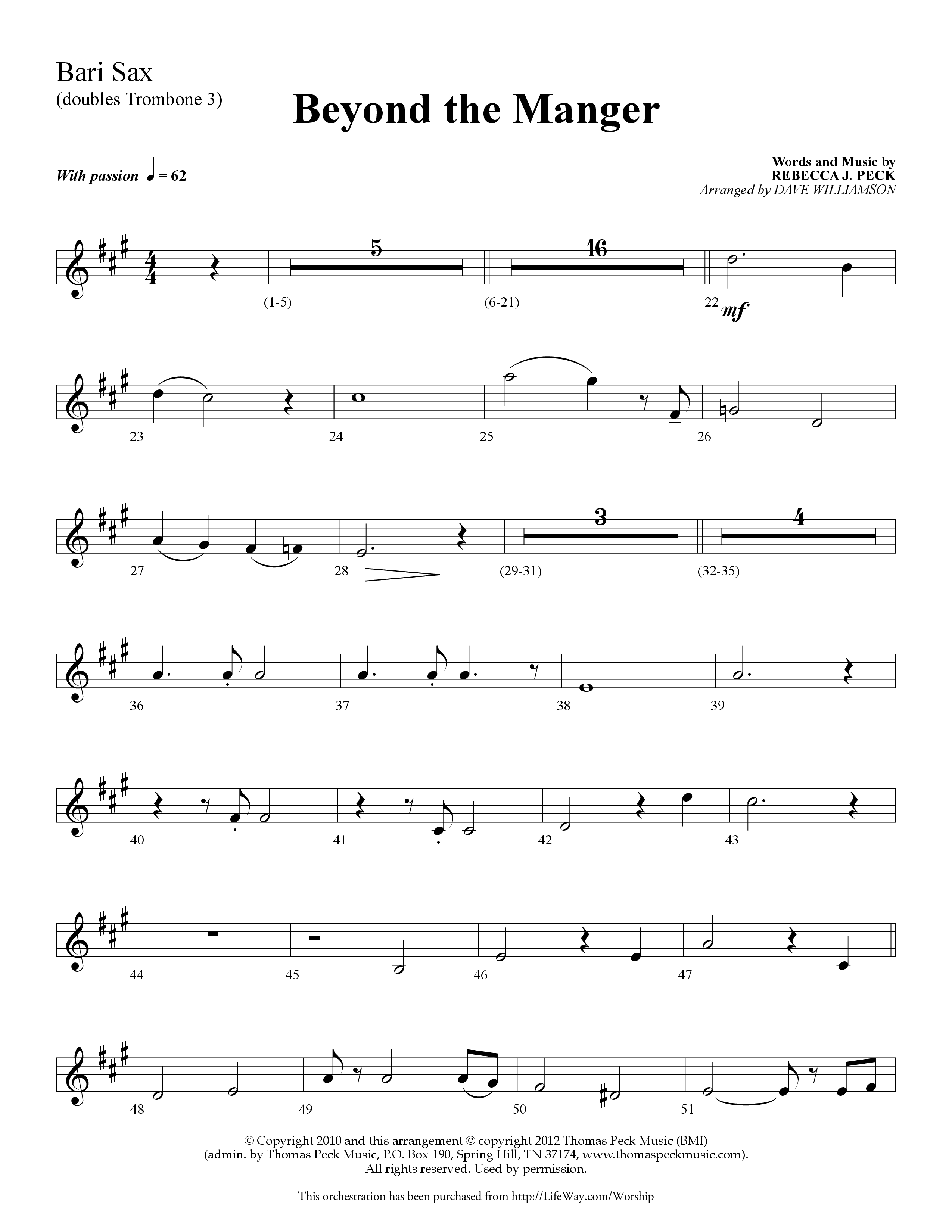Beyond the Manger (Choral Anthem SATB) Bari Sax (Lifeway Choral / Arr. Dave Williamson)