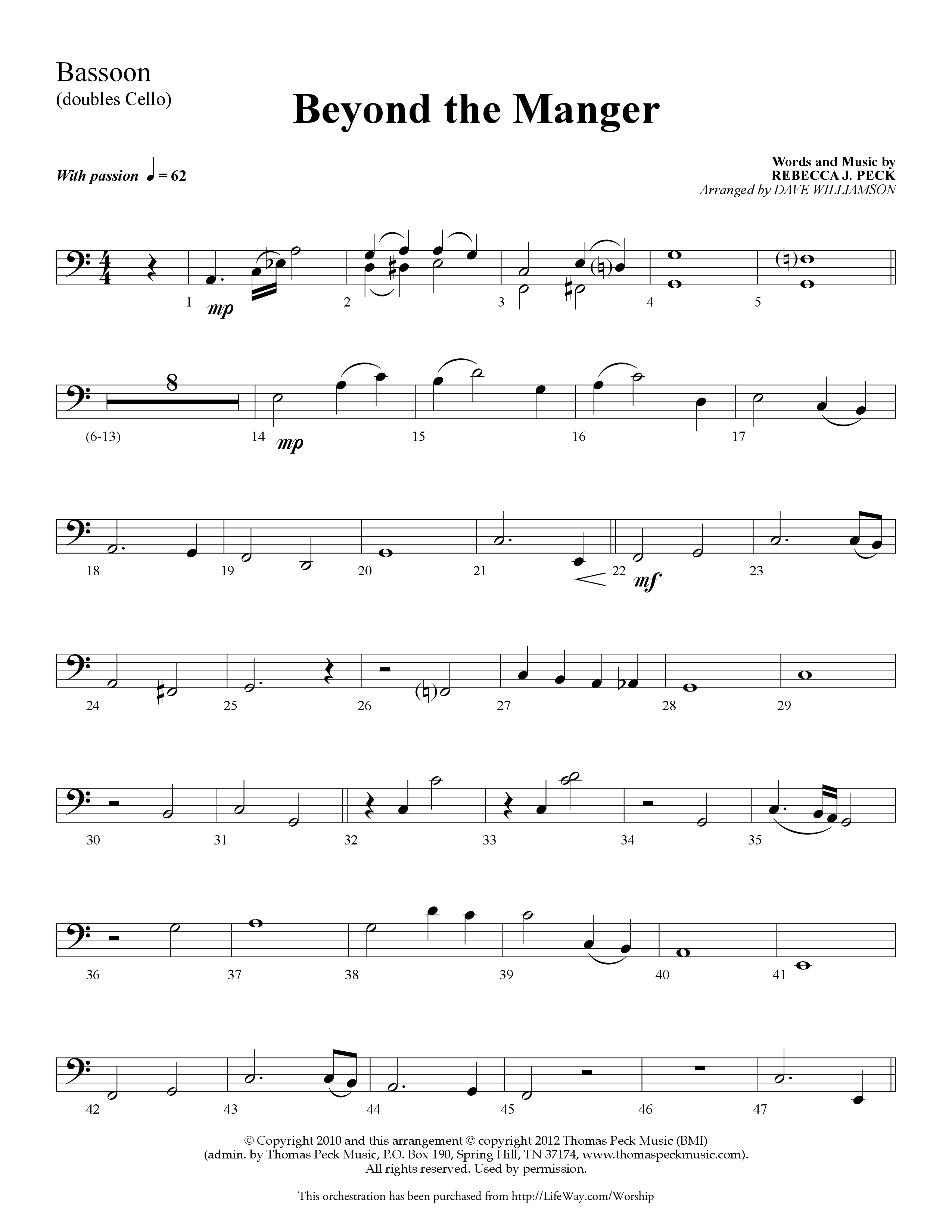 Beyond the Manger (Choral Anthem SATB) Bassoon (Lifeway Choral / Arr. Dave Williamson)