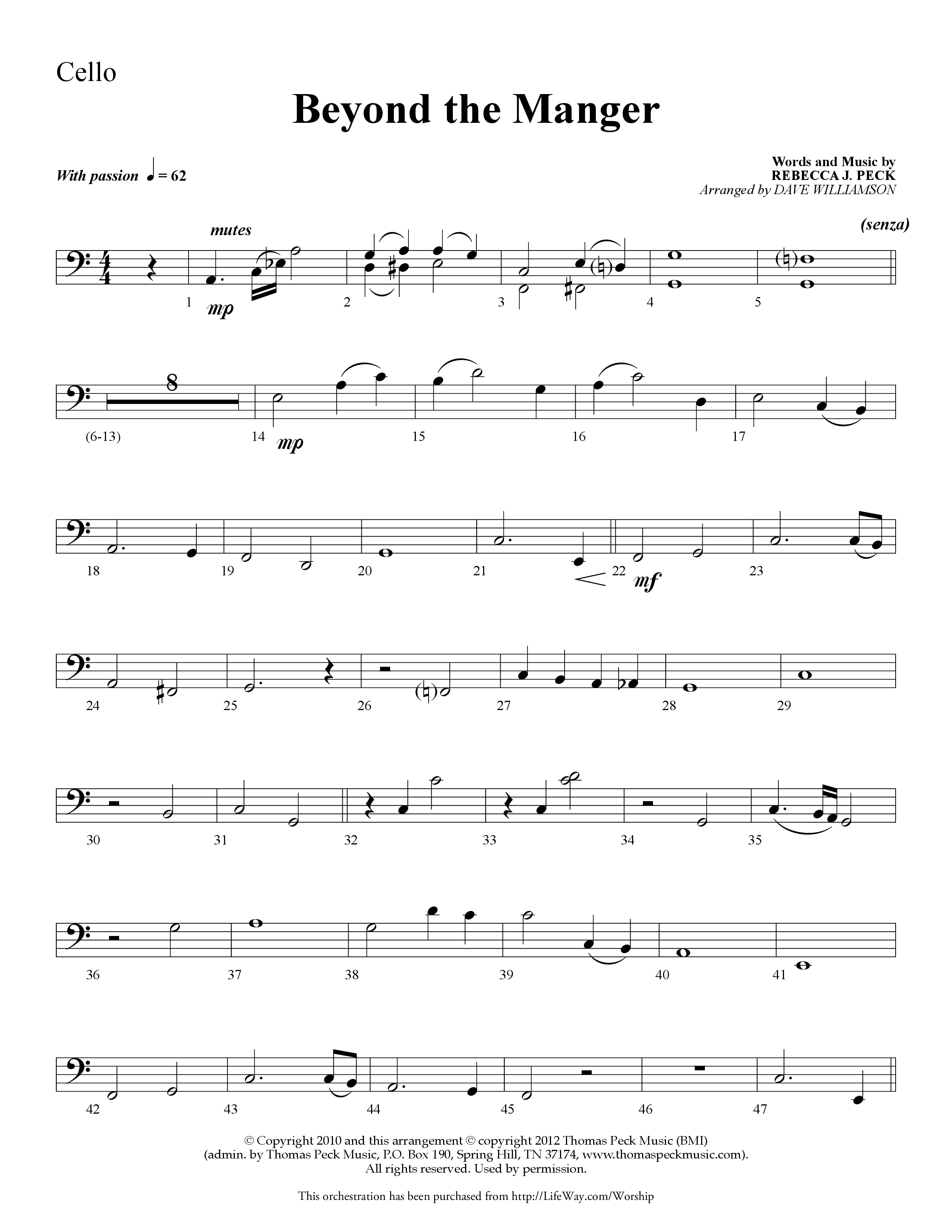 Beyond the Manger (Choral Anthem SATB) Cello (Lifeway Choral / Arr. Dave Williamson)