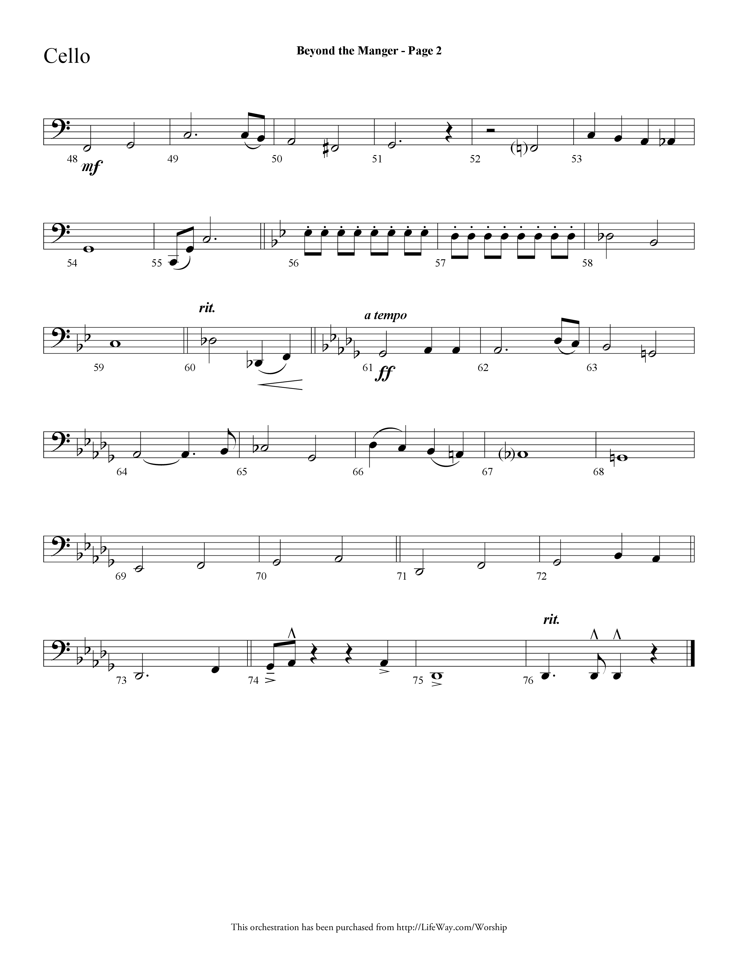 Beyond the Manger (Choral Anthem SATB) Cello (Lifeway Choral / Arr. Dave Williamson)