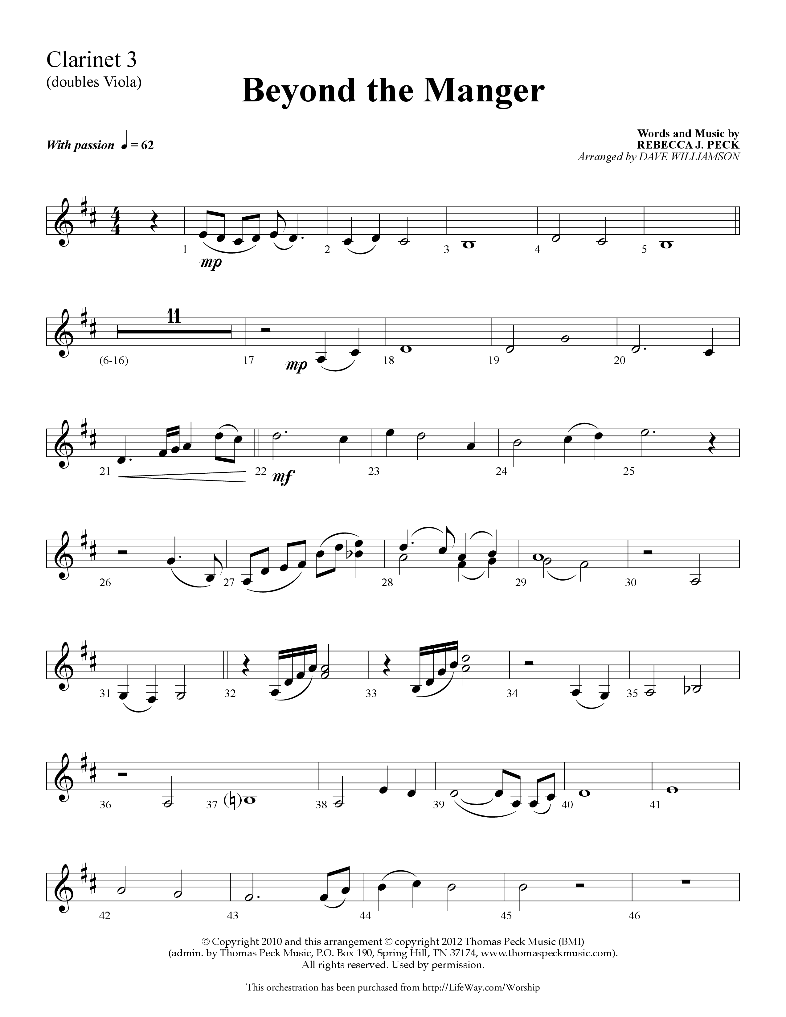 Beyond the Manger (Choral Anthem SATB) Clarinet 3 (Lifeway Choral / Arr. Dave Williamson)