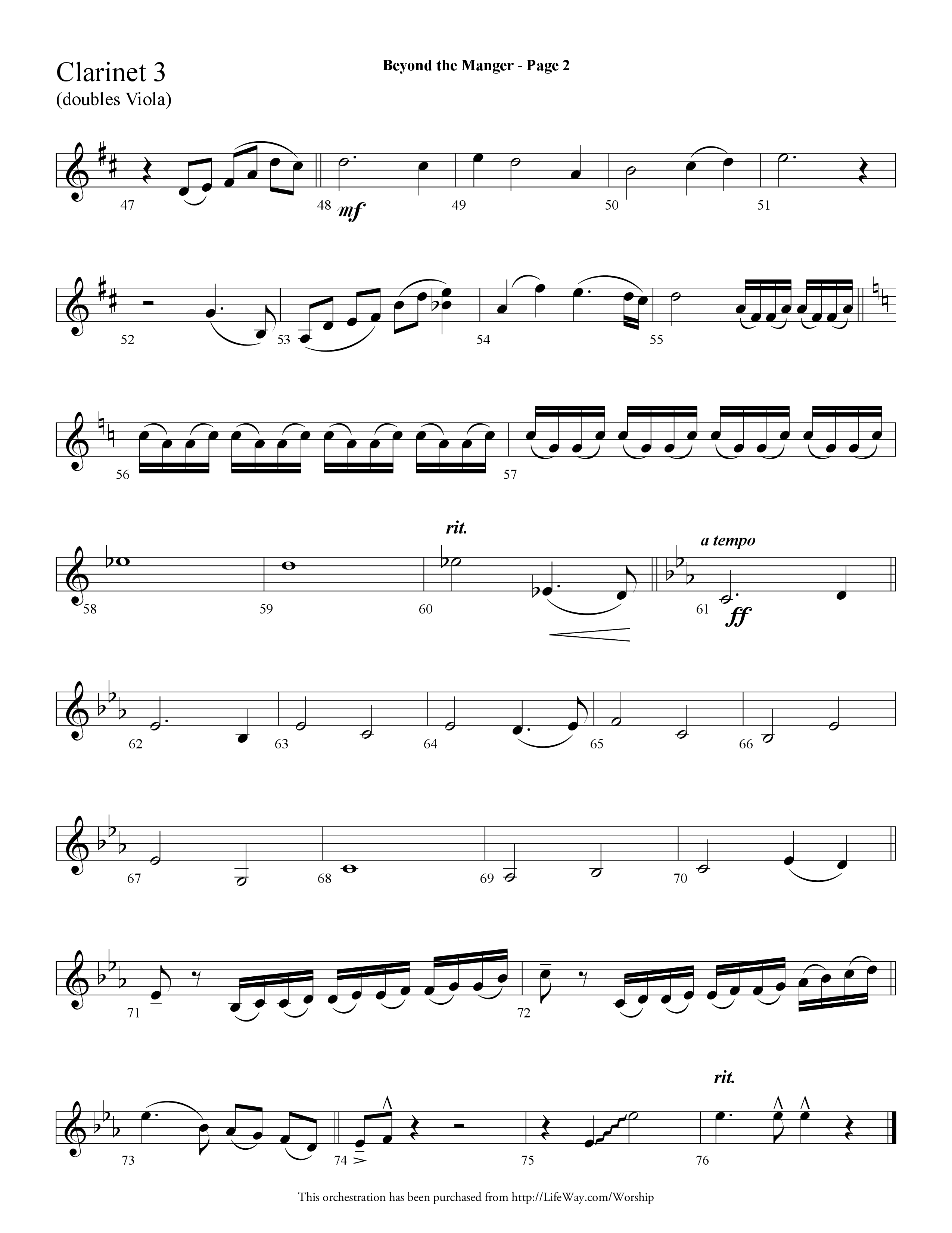 Beyond the Manger (Choral Anthem SATB) Clarinet 3 (Lifeway Choral / Arr. Dave Williamson)