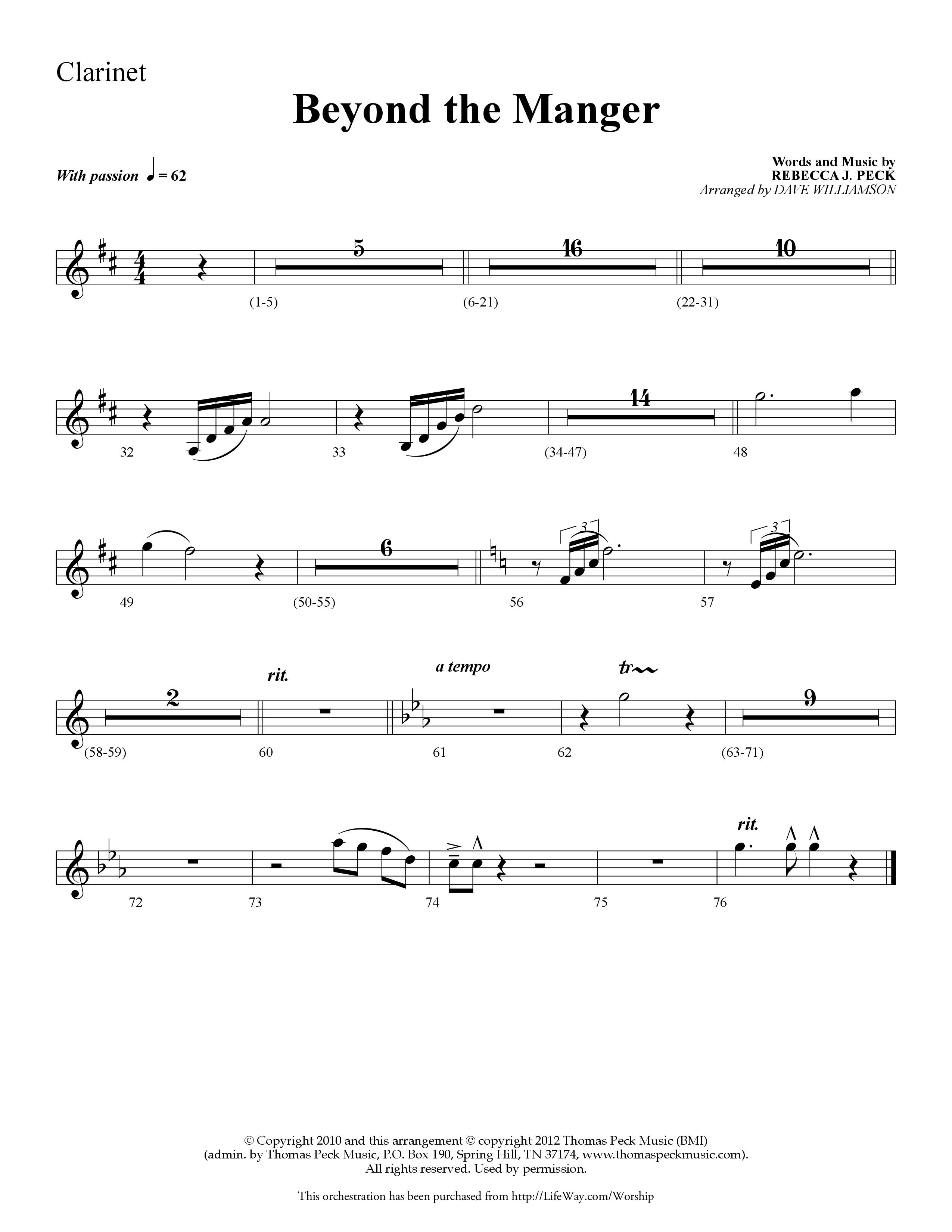 Beyond the Manger (Choral Anthem SATB) Clarinet (Lifeway Choral / Arr. Dave Williamson)