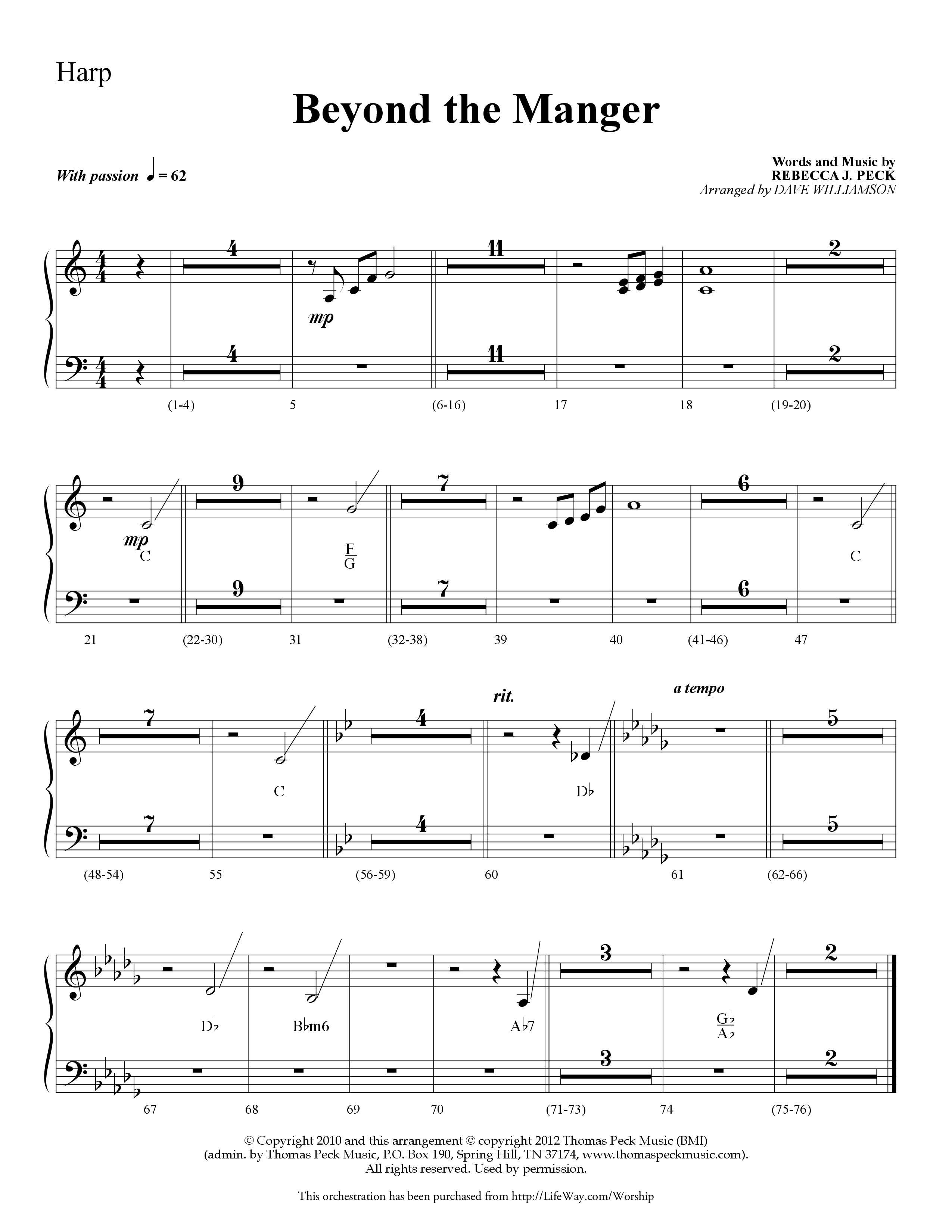 Beyond the Manger (Choral Anthem SATB) Harp (Lifeway Choral / Arr. Dave Williamson)