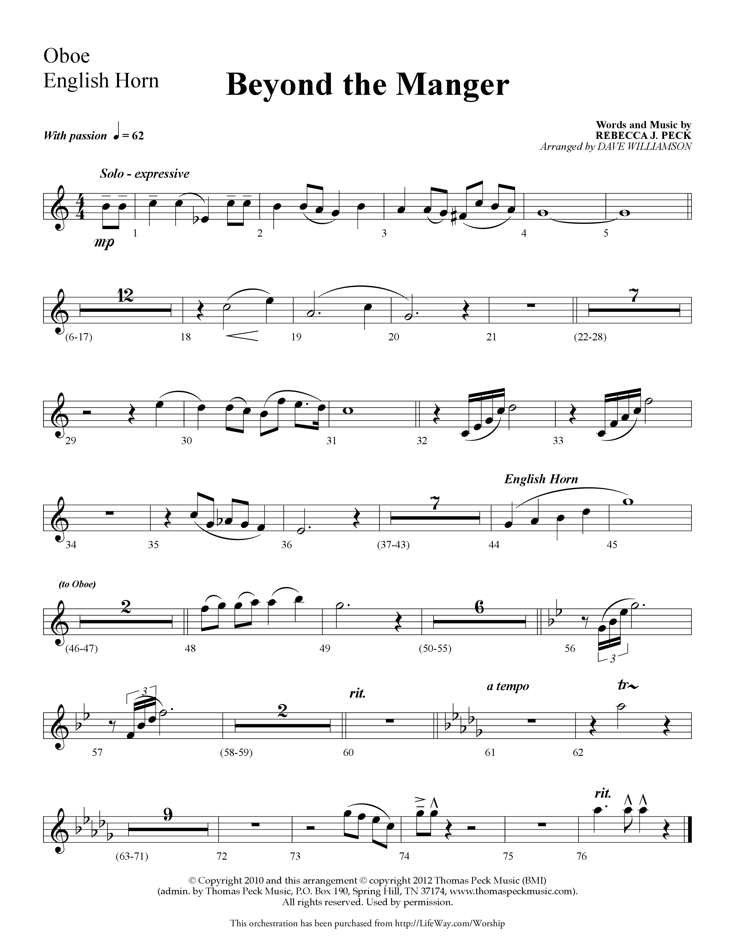 Beyond the Manger (Choral Anthem SATB) Oboe (Lifeway Choral / Arr. Dave Williamson)
