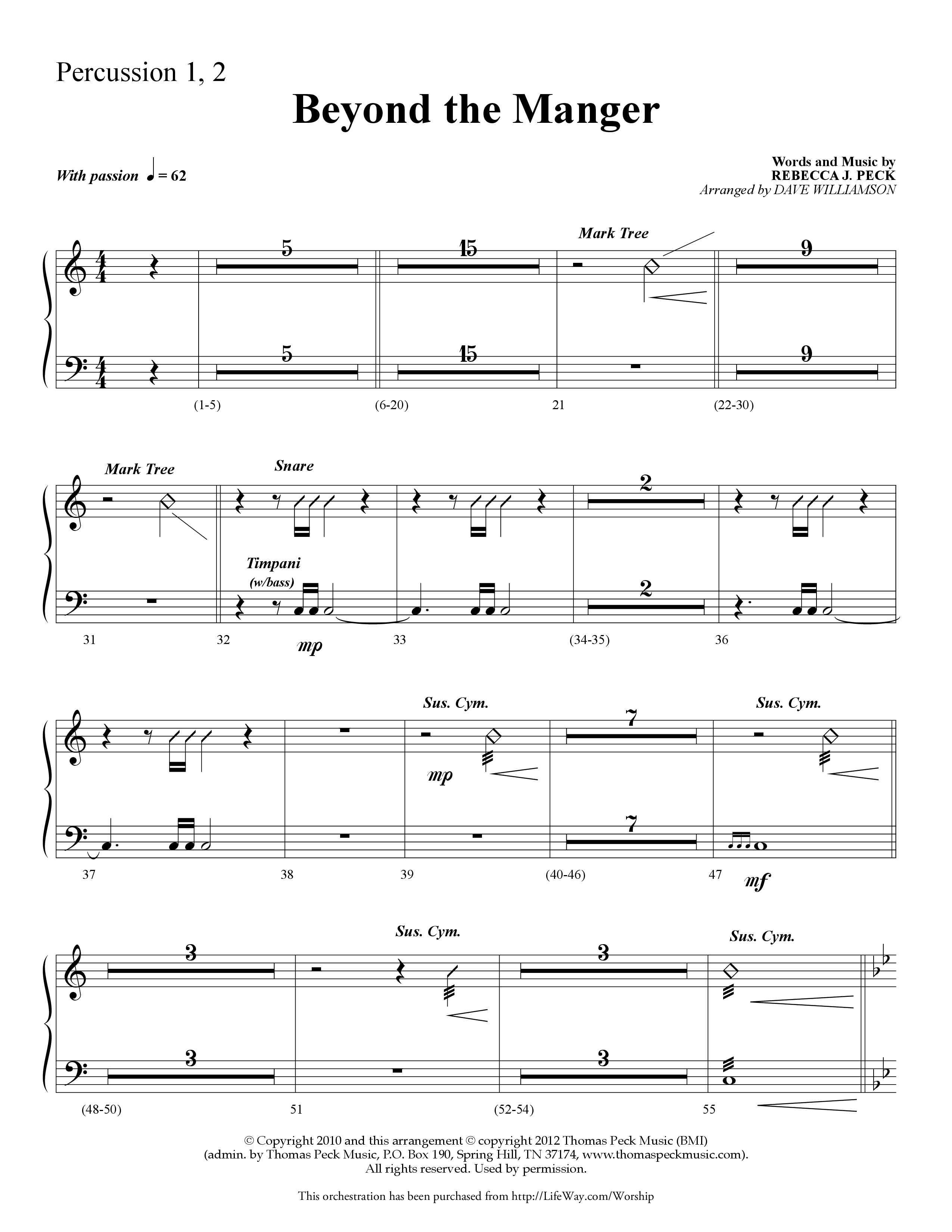 Beyond the Manger (Choral Anthem SATB) Percussion 1/2 (Lifeway Choral / Arr. Dave Williamson)