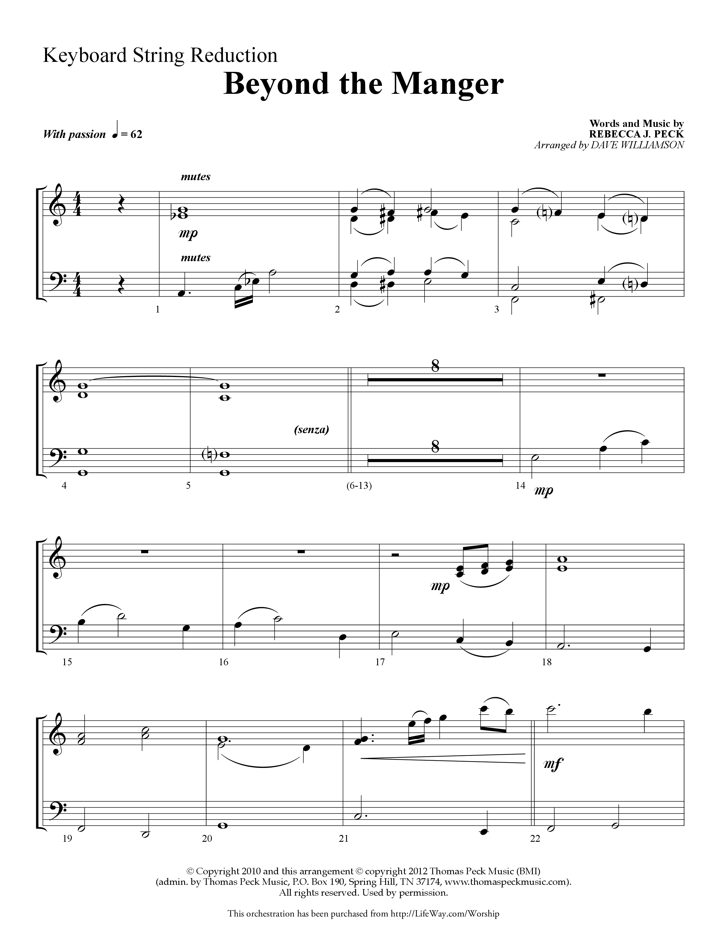 Beyond the Manger (Choral Anthem SATB) String Reduction (Lifeway Choral / Arr. Dave Williamson)