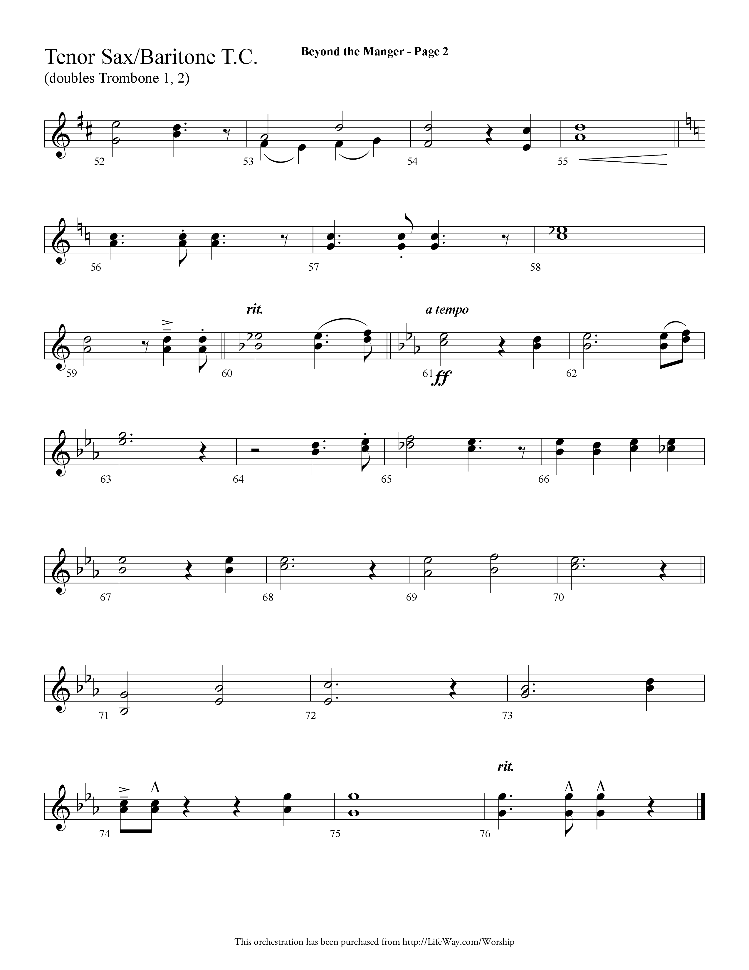 Beyond the Manger (Choral Anthem SATB) Tenor Sax/Baritone T.C. (Lifeway Choral / Arr. Dave Williamson)