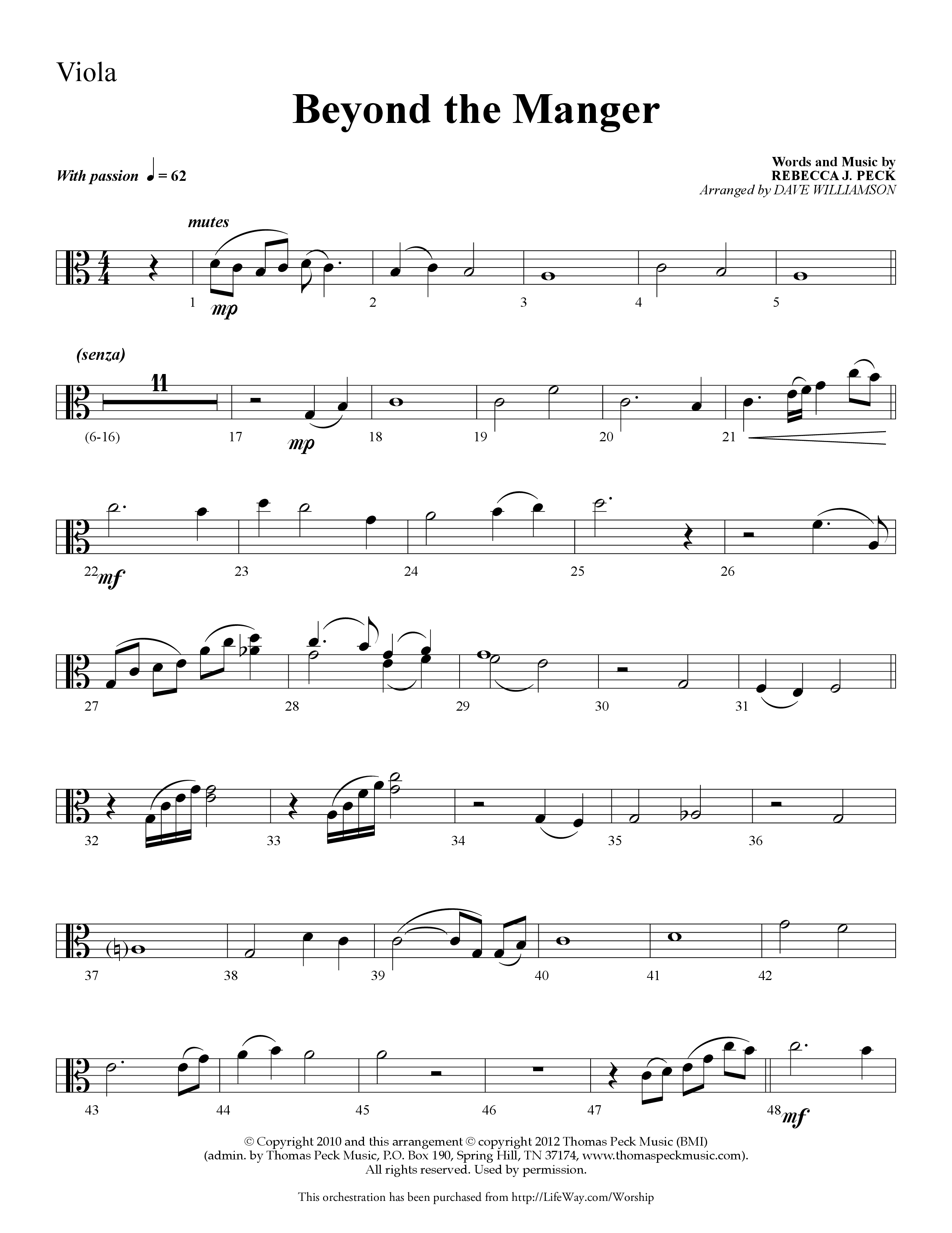 Beyond the Manger (Choral Anthem SATB) Viola (Lifeway Choral / Arr. Dave Williamson)