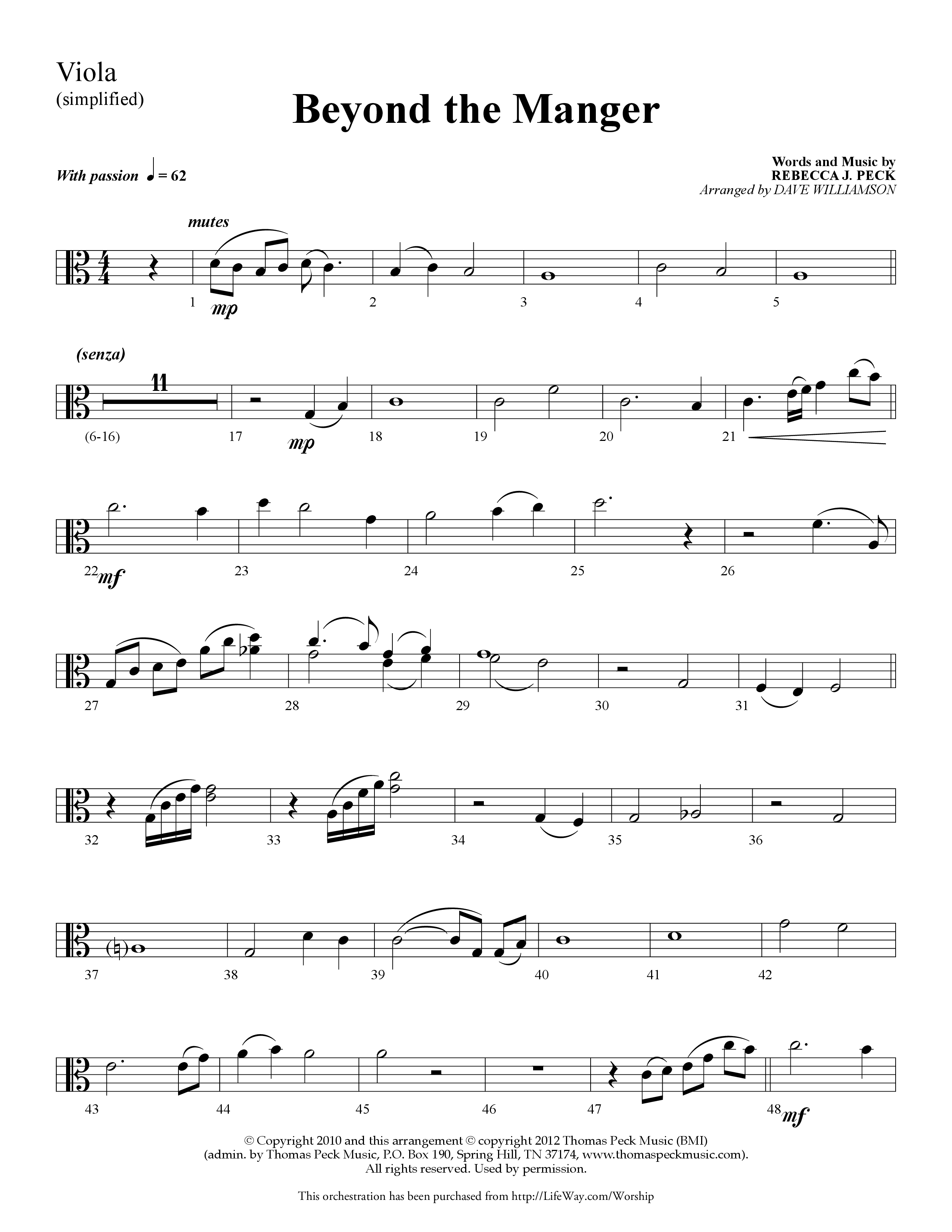 Beyond the Manger (Choral Anthem SATB) Viola (Lifeway Choral / Arr. Dave Williamson)