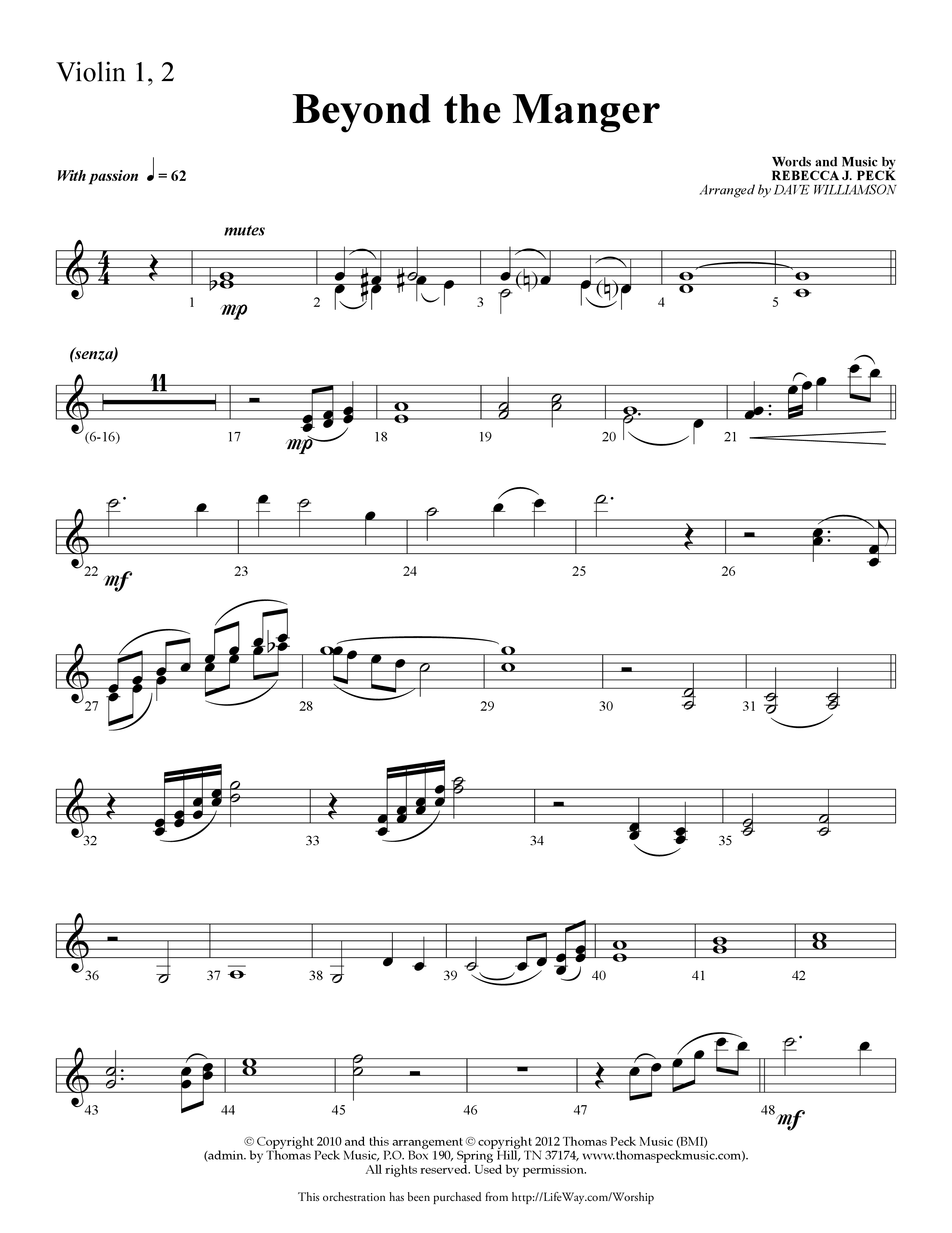 Beyond the Manger (Choral Anthem SATB) Violin 1/2 (Lifeway Choral / Arr. Dave Williamson)