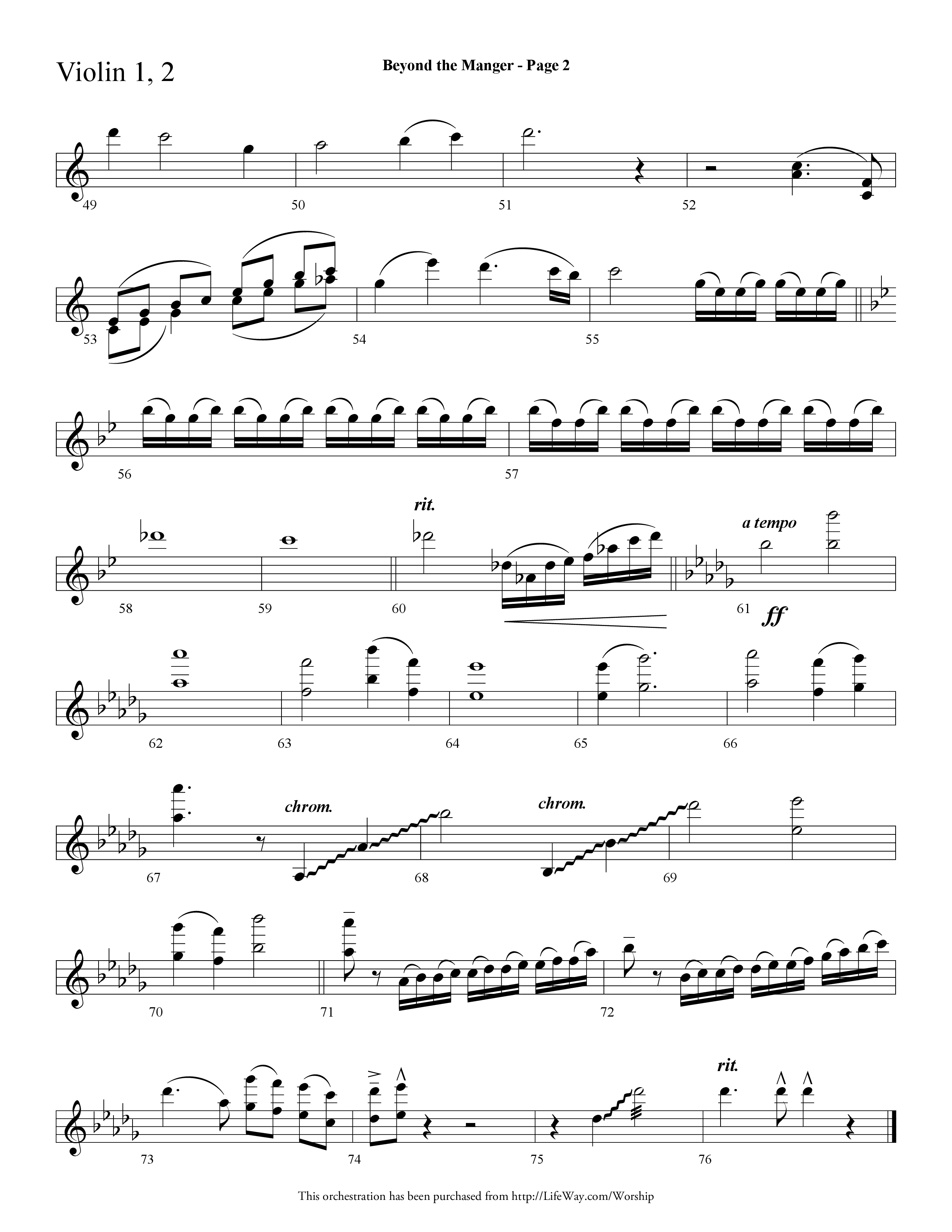 Beyond the Manger (Choral Anthem SATB) Violin 1/2 (Lifeway Choral / Arr. Dave Williamson)