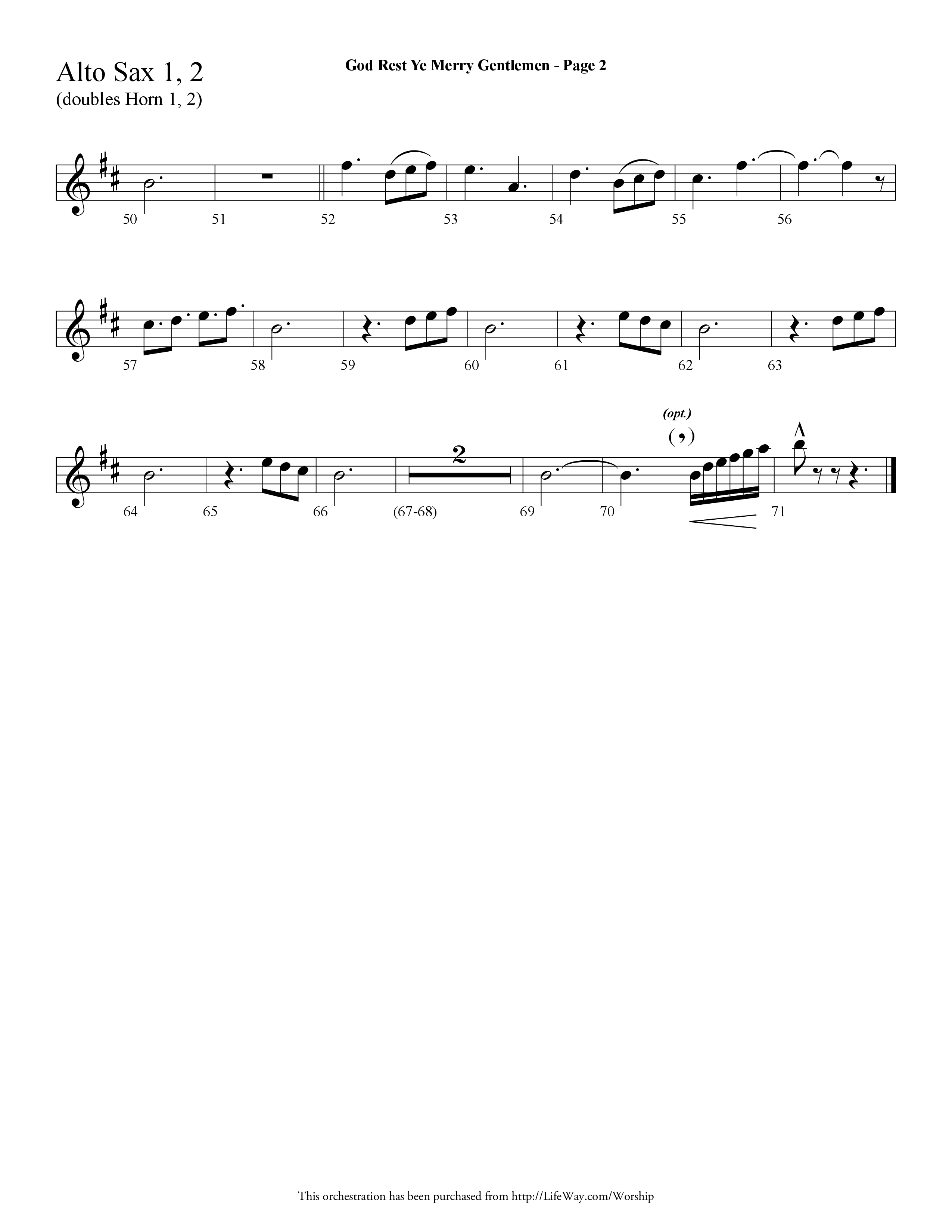 God Rest Ye Merry Gentlemen (Choral Anthem SATB) Alto Sax 1/2 (Lifeway Choral / Arr. Dave Williamson)
