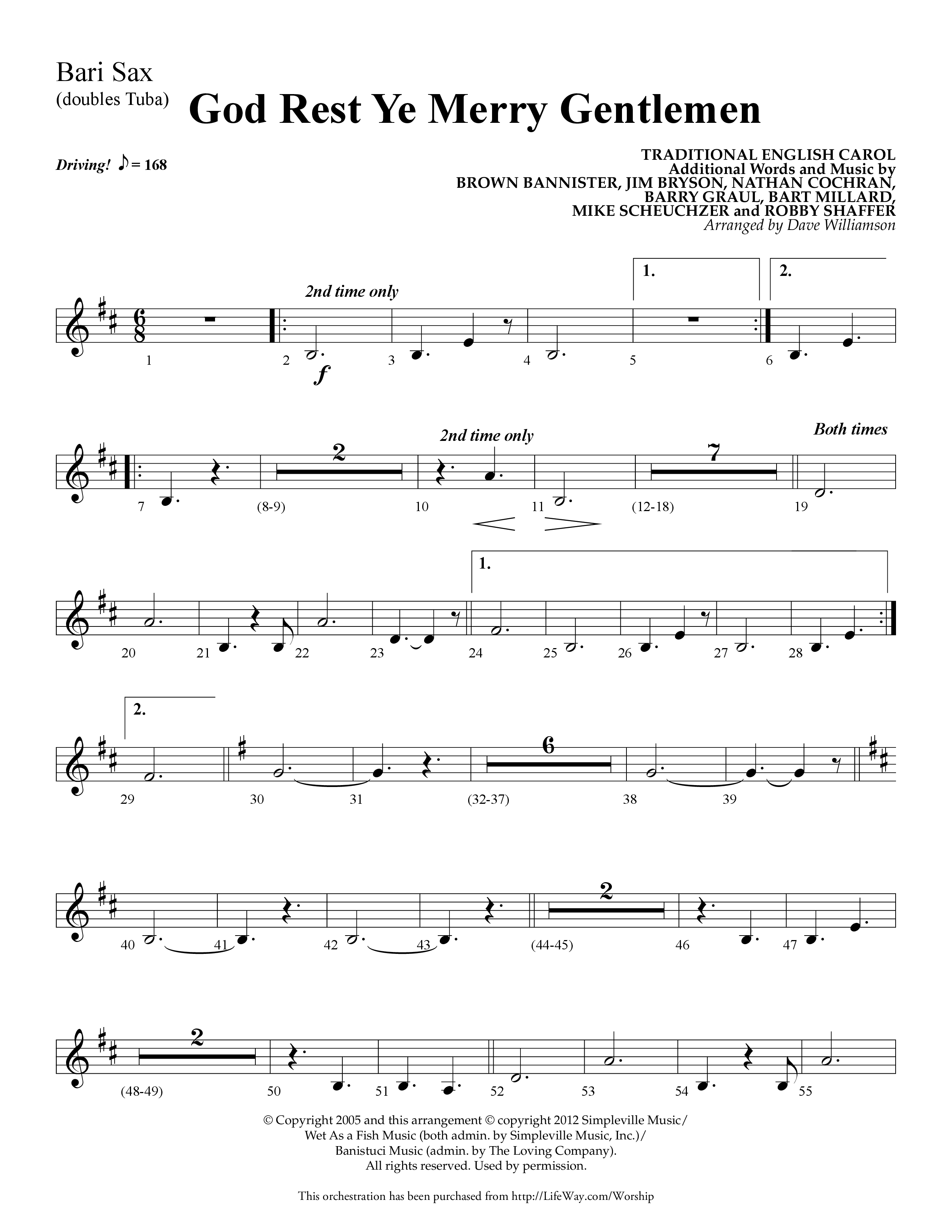 God Rest Ye Merry Gentlemen (Choral Anthem SATB) Bari Sax (Lifeway Choral / Arr. Dave Williamson)