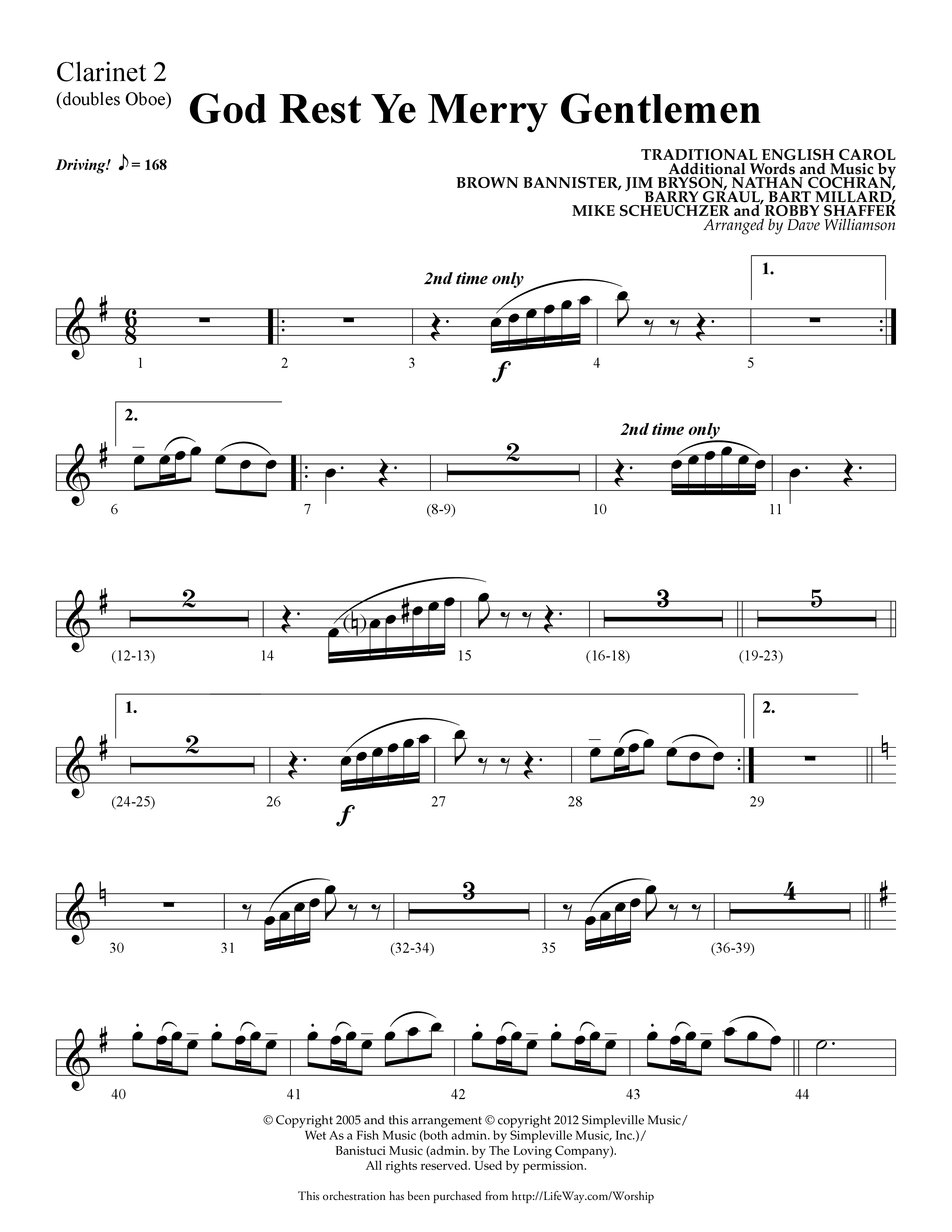 God Rest Ye Merry Gentlemen (Choral Anthem SATB) Clarinet 1/2 (Lifeway Choral / Arr. Dave Williamson)
