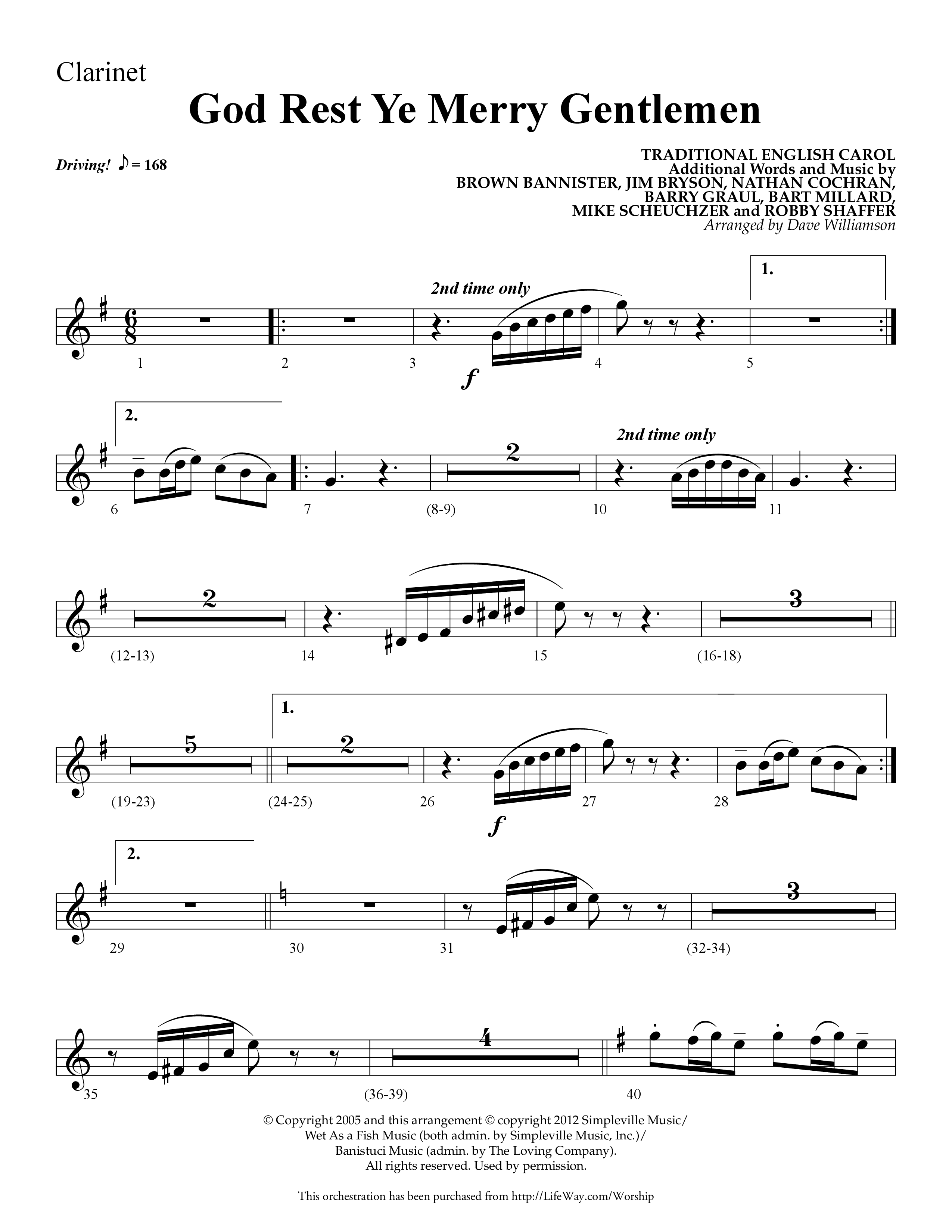 God Rest Ye Merry Gentlemen (Choral Anthem SATB) Clarinet (Lifeway Choral / Arr. Dave Williamson)