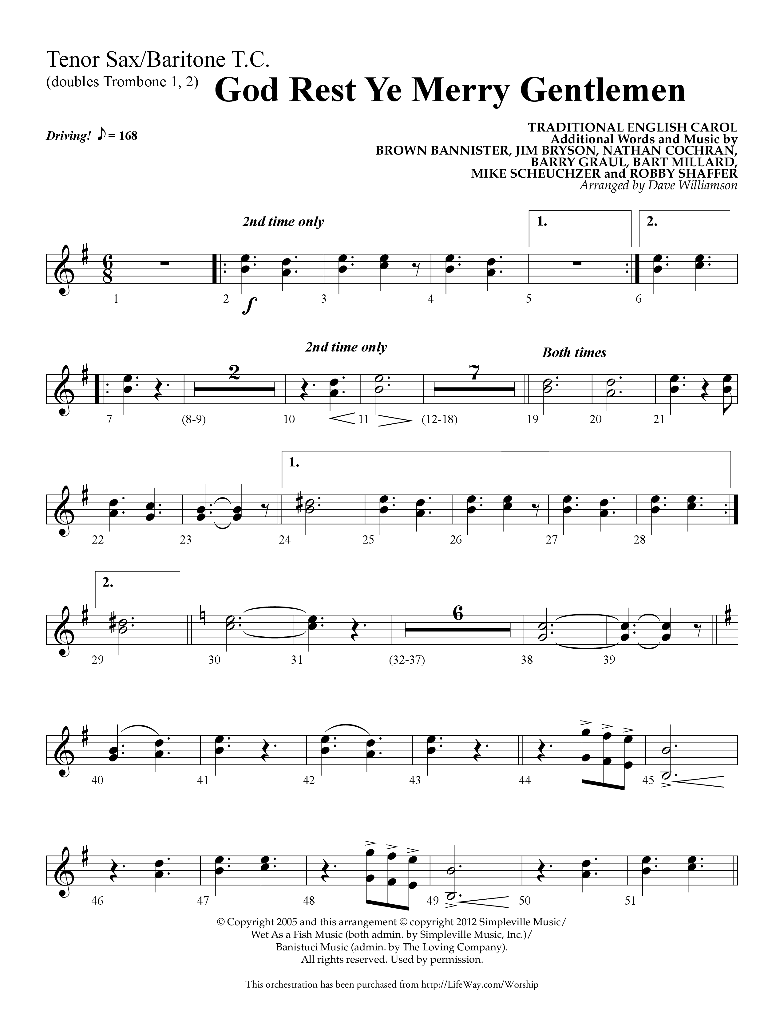God Rest Ye Merry Gentlemen (Choral Anthem SATB) Tenor Sax/Baritone T.C. (Lifeway Choral / Arr. Dave Williamson)
