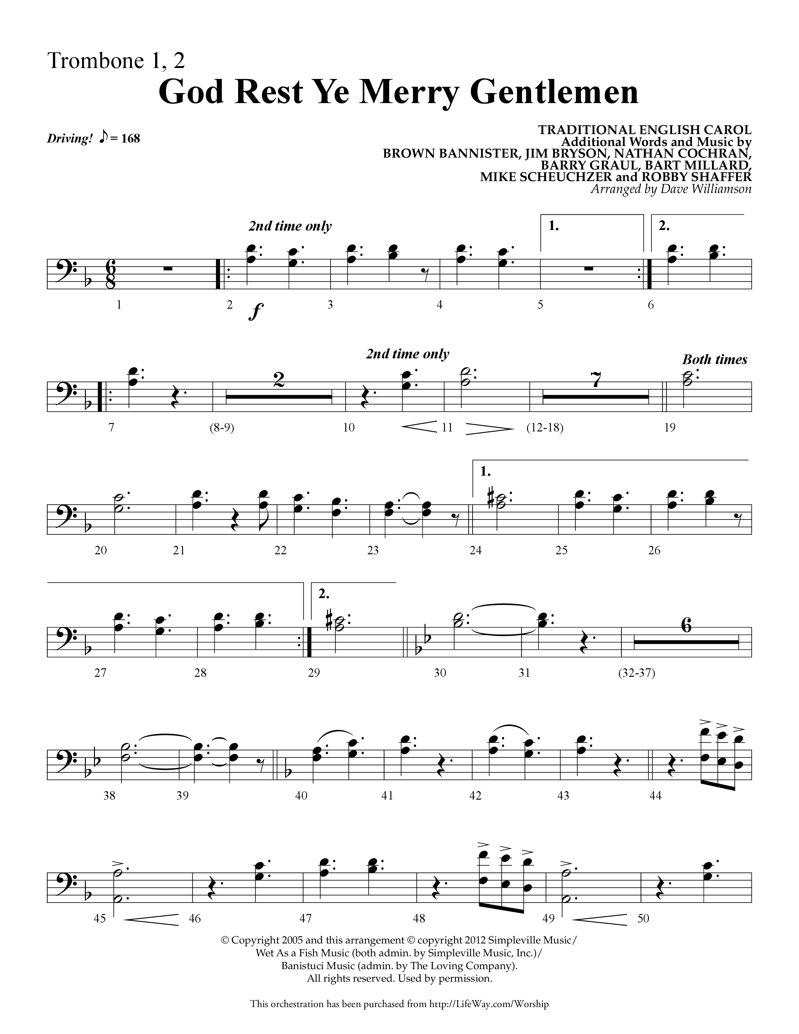God Rest Ye Merry Gentlemen (Choral Anthem SATB) Trombone 1/2 (Lifeway Choral / Arr. Dave Williamson)