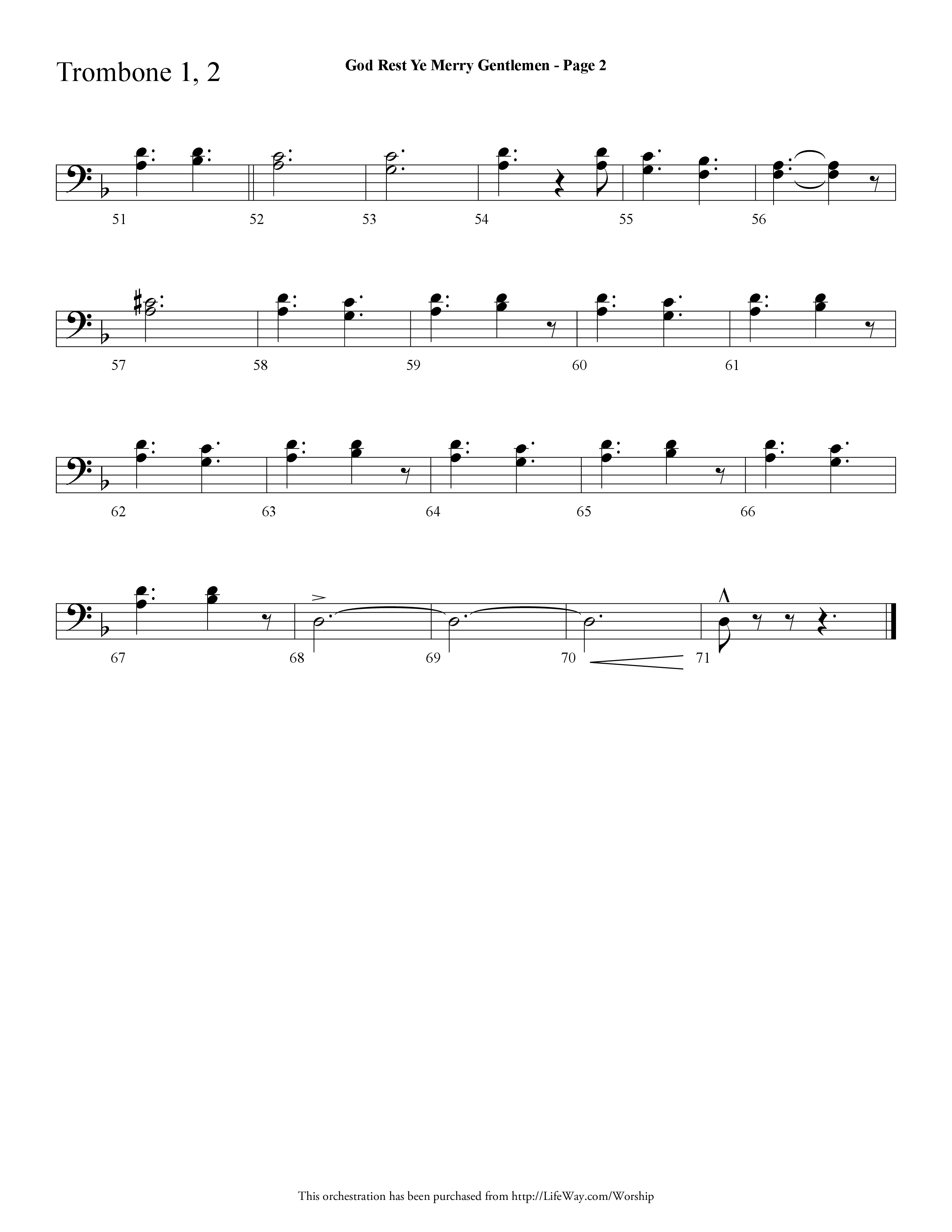 God Rest Ye Merry Gentlemen (Choral Anthem SATB) Trombone 1/2 (Lifeway Choral / Arr. Dave Williamson)