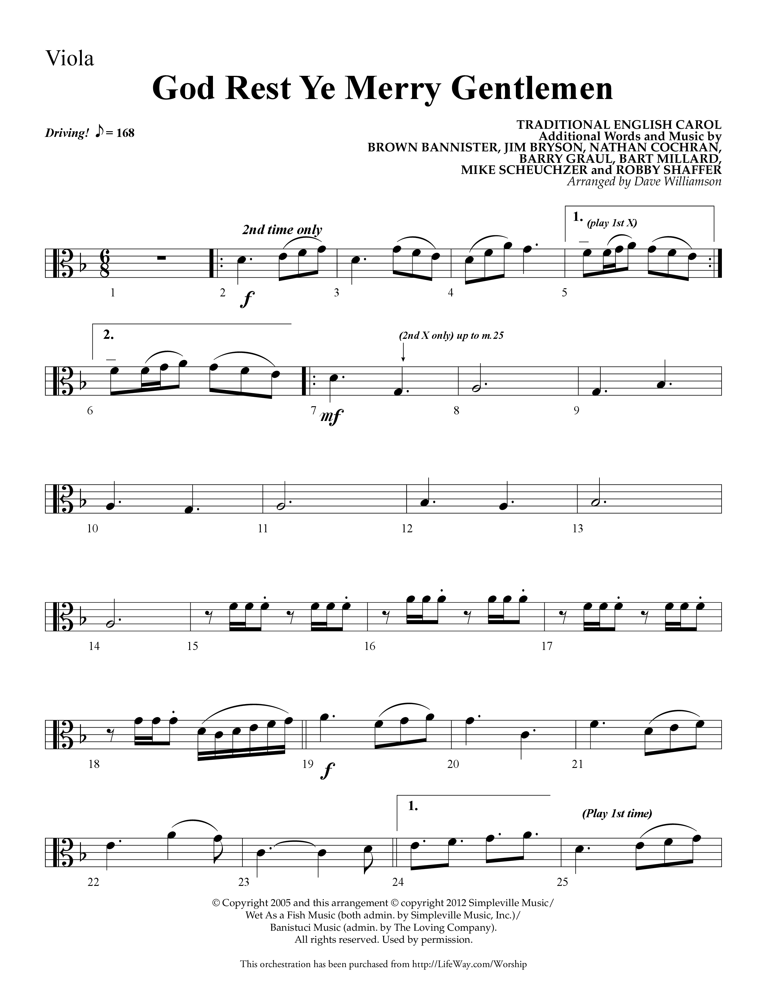 God Rest Ye Merry Gentlemen (Choral Anthem SATB) Viola (Lifeway Choral / Arr. Dave Williamson)