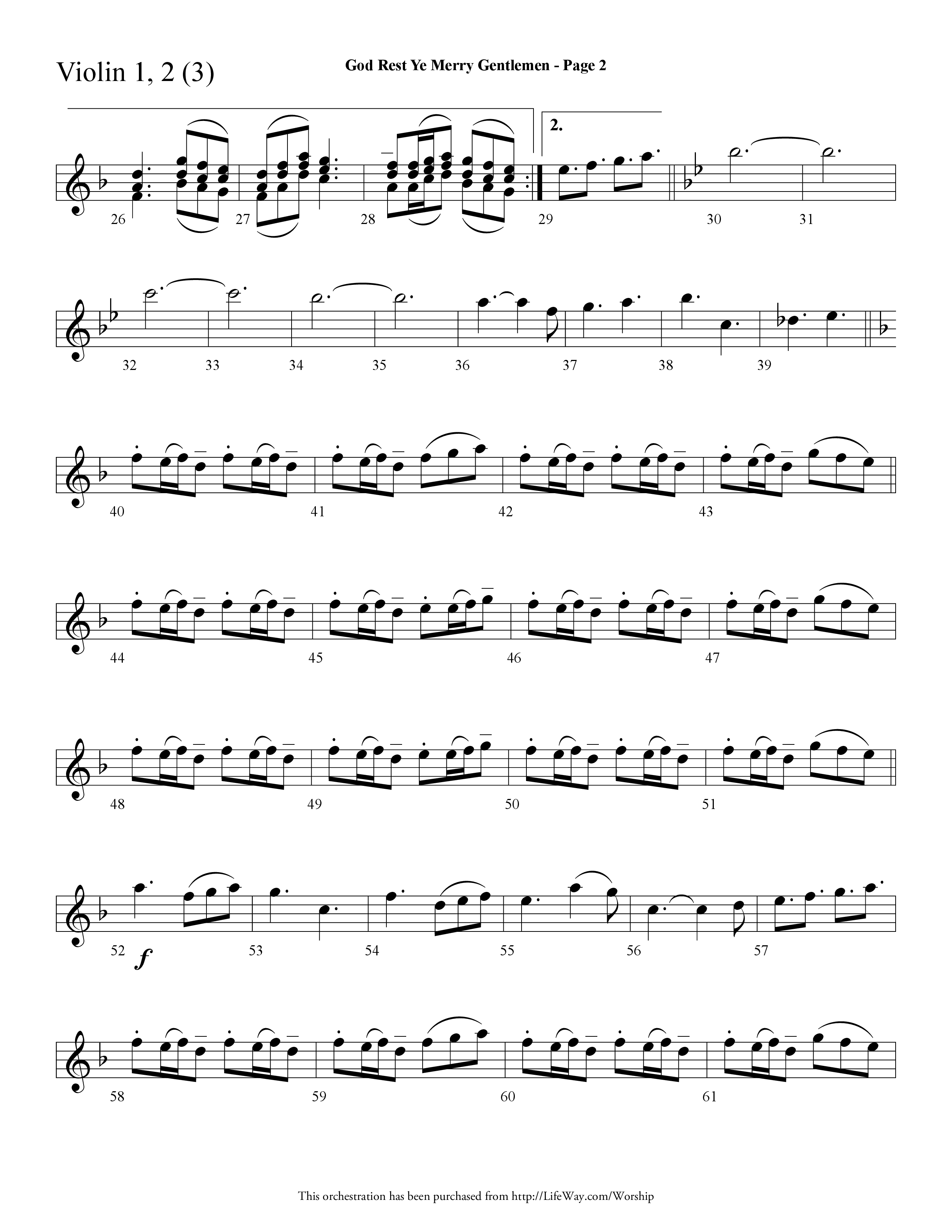 God Rest Ye Merry Gentlemen (Choral Anthem SATB) Violin 1/2 (Lifeway Choral / Arr. Dave Williamson)