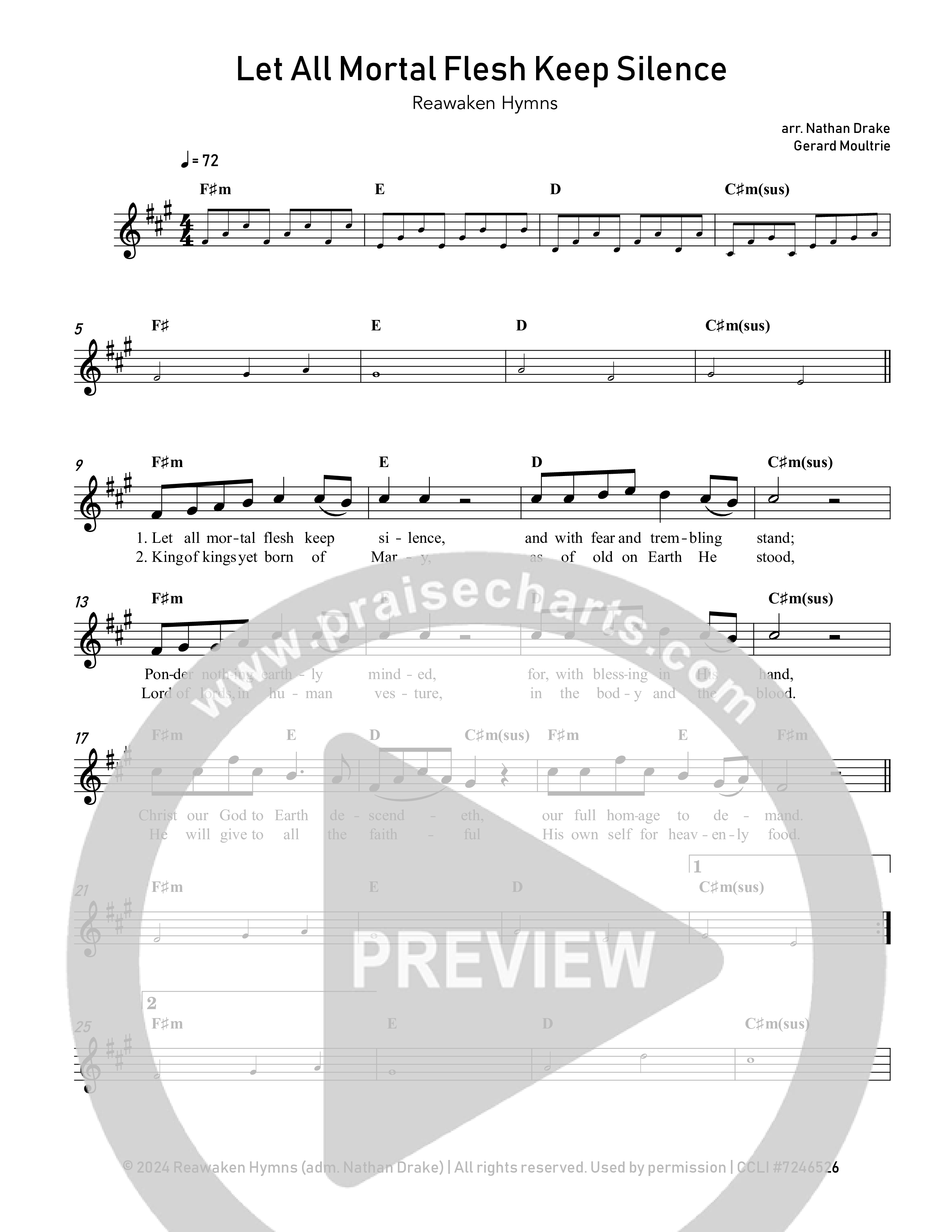 Let All Mortal Flesh Keep Silent Lead Sheet Melody (Reawaken Hymns)