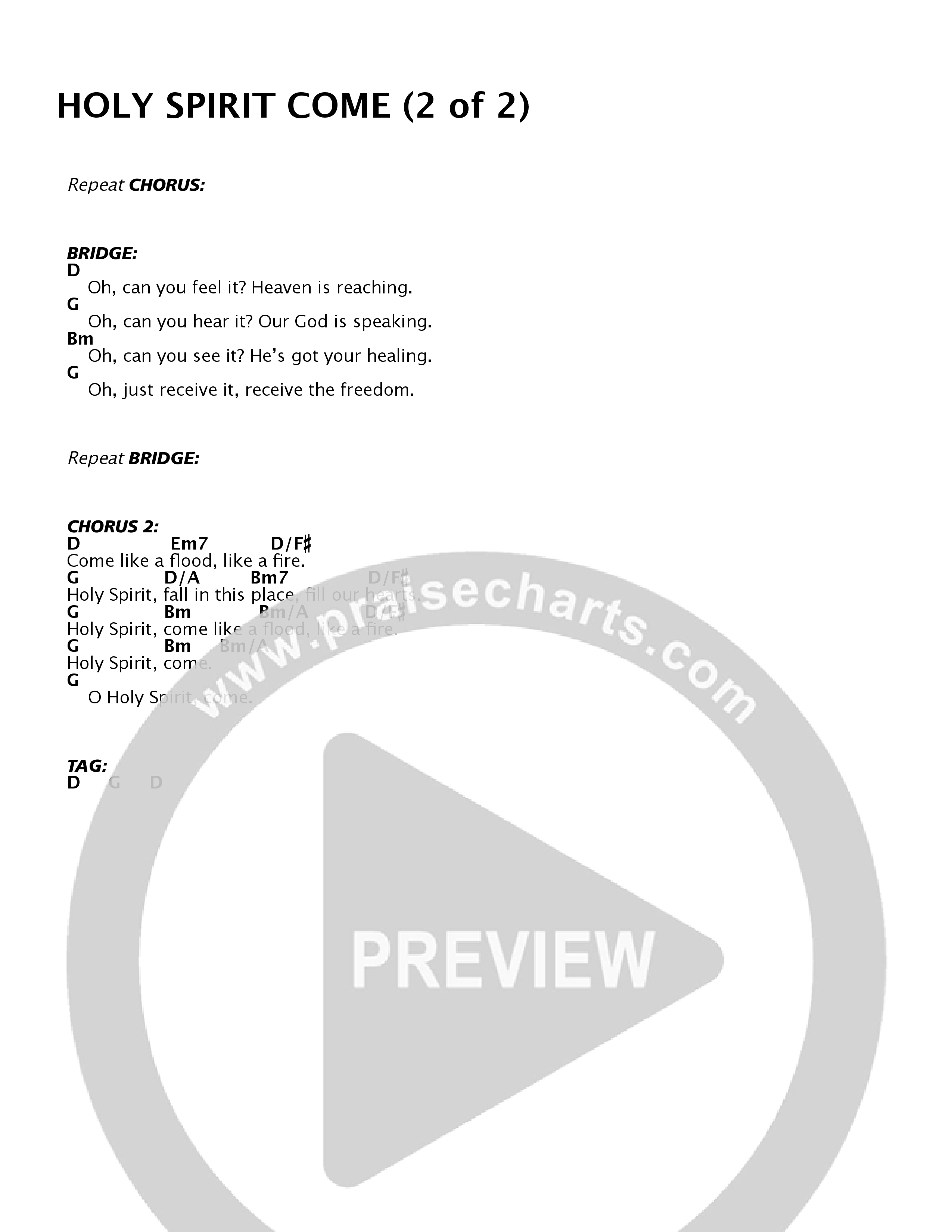 Holy Spirit Come (Live) Chord Chart (Patrick Mayberry)