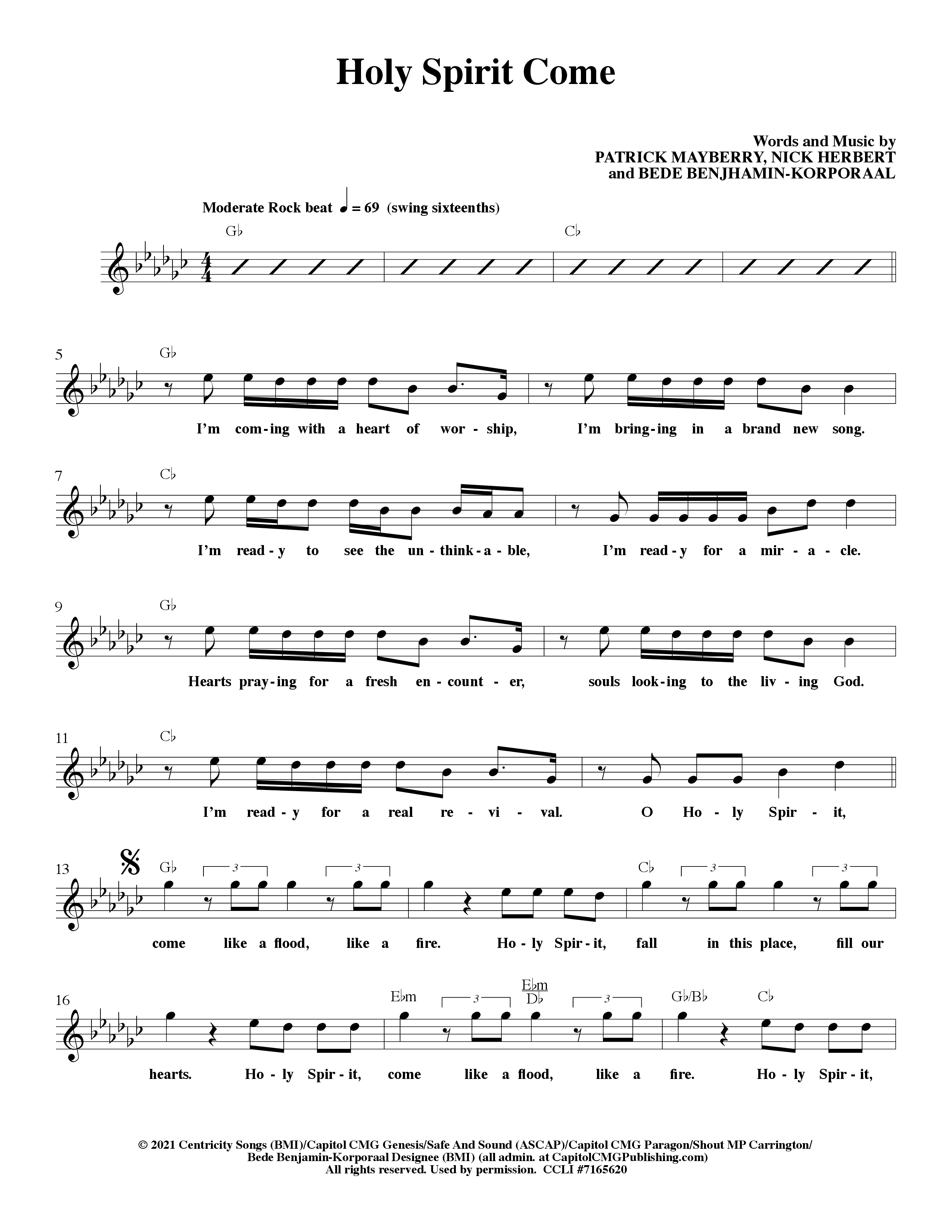 Holy Spirit Come (Live) Lead Sheet Melody (Patrick Mayberry)
