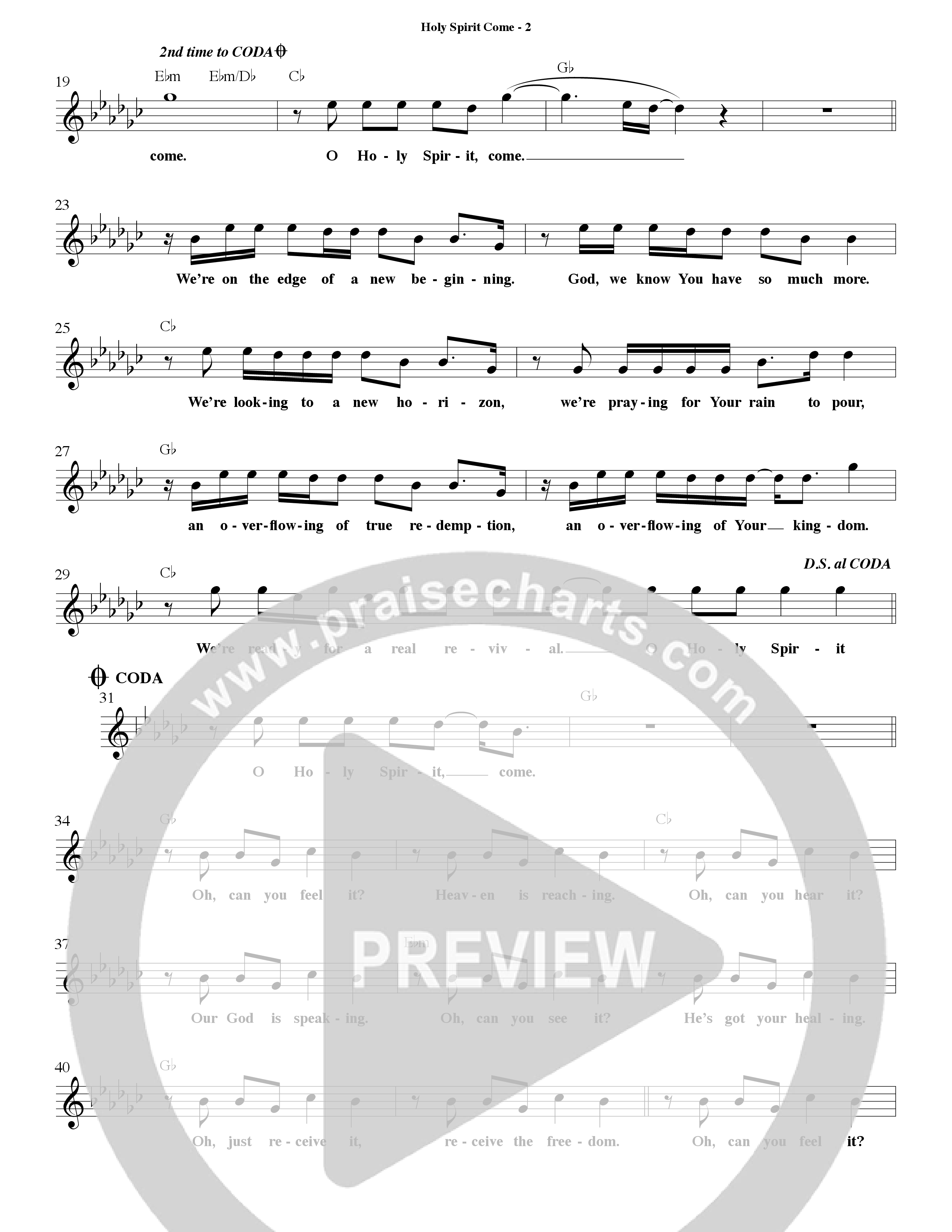 Holy Spirit Come (Live) Lead Sheet Melody (Patrick Mayberry)