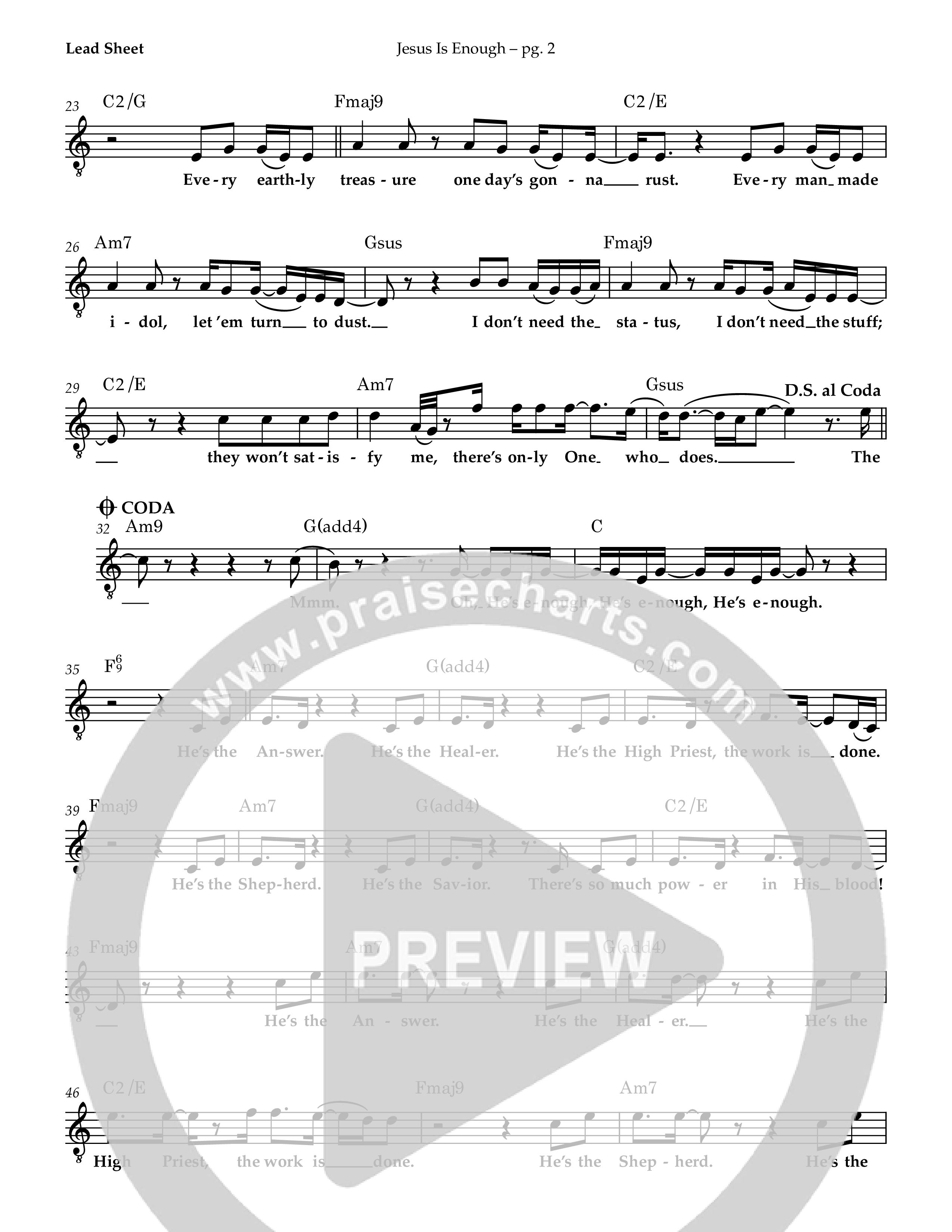 Jesus Is Enough (Live) Lead Sheet Melody (Patrick Mayberry)