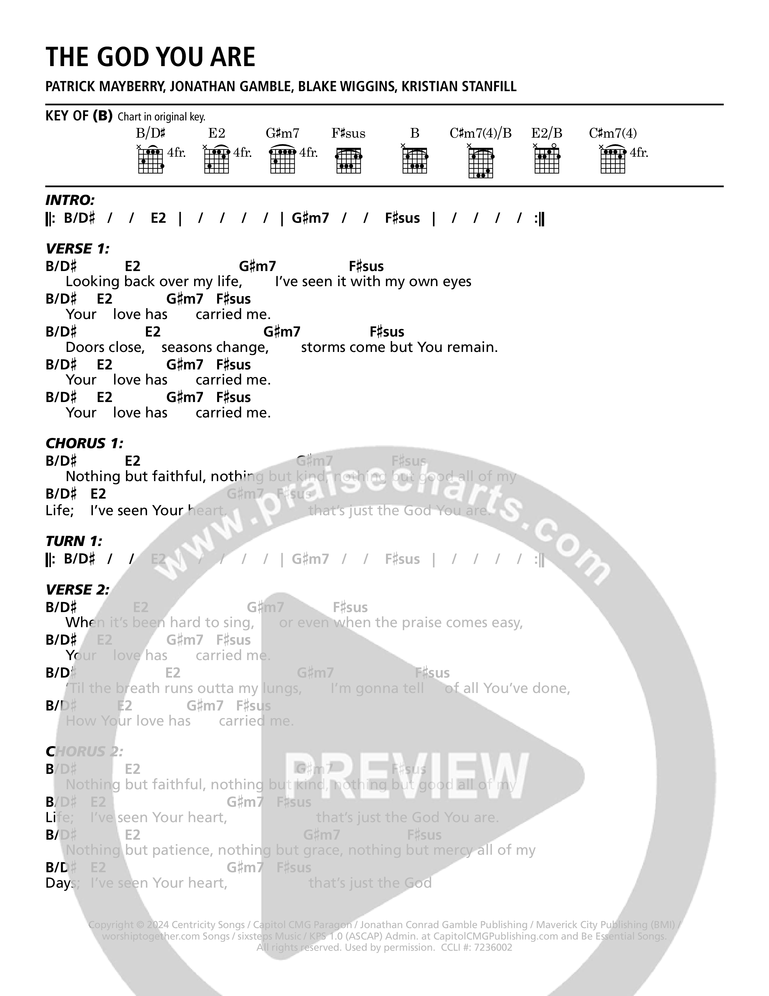 The God You Are (Live) Chord Chart (Patrick Mayberry)