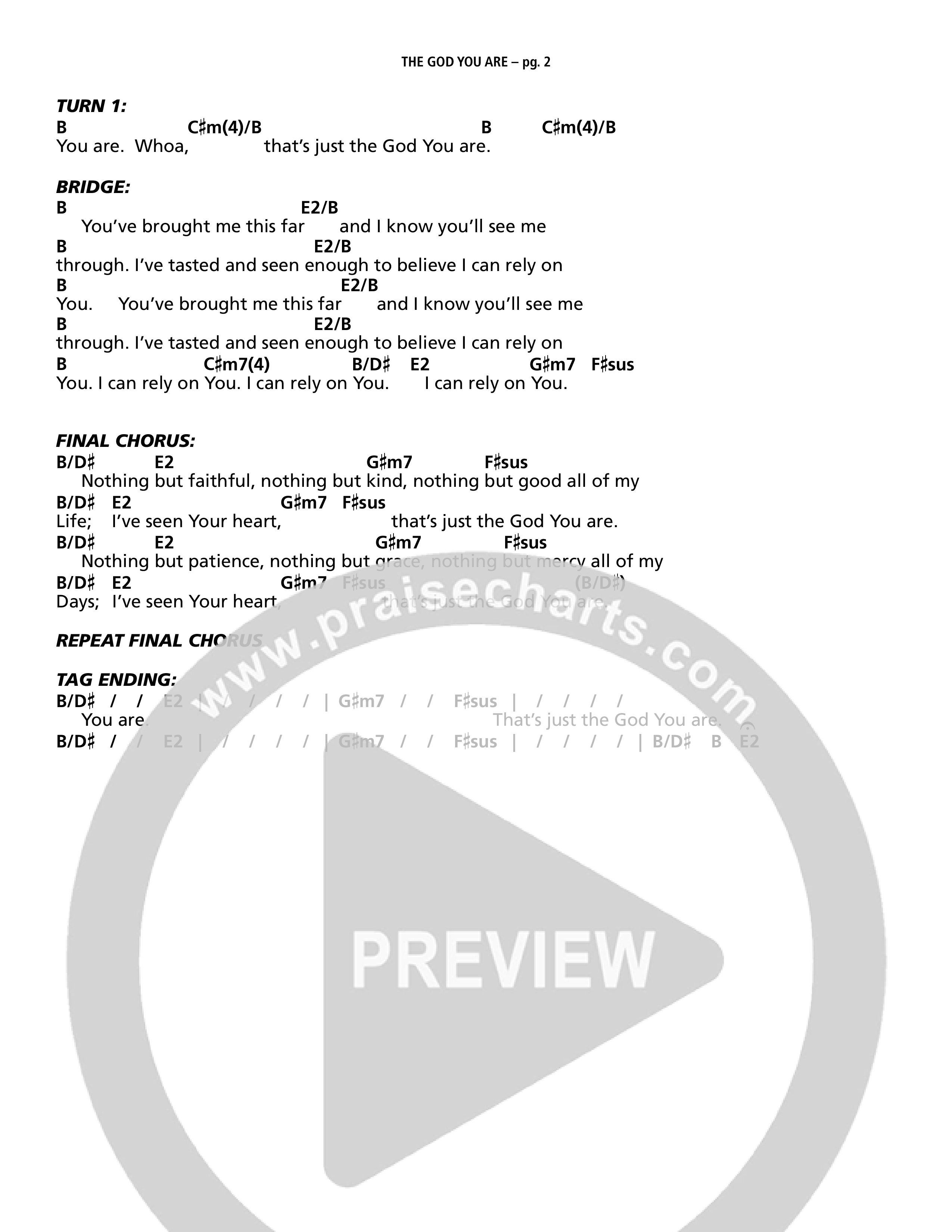 The God You Are (Live) Chord Chart (Patrick Mayberry)