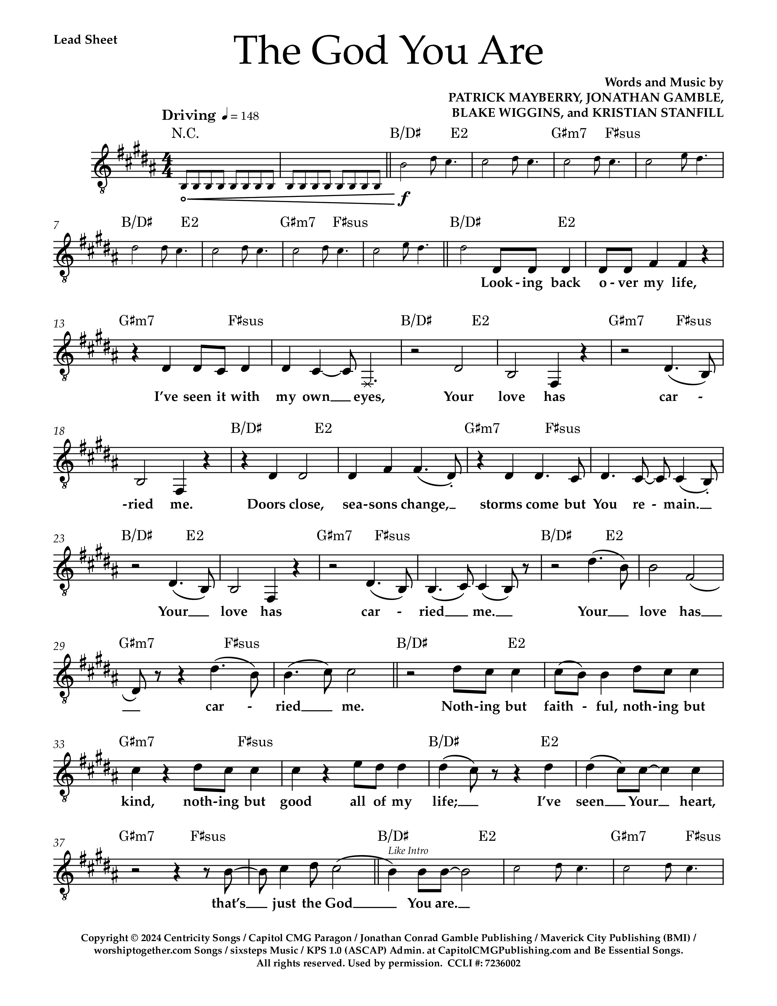 The God You Are (Live) Lead Sheet Melody (Patrick Mayberry)