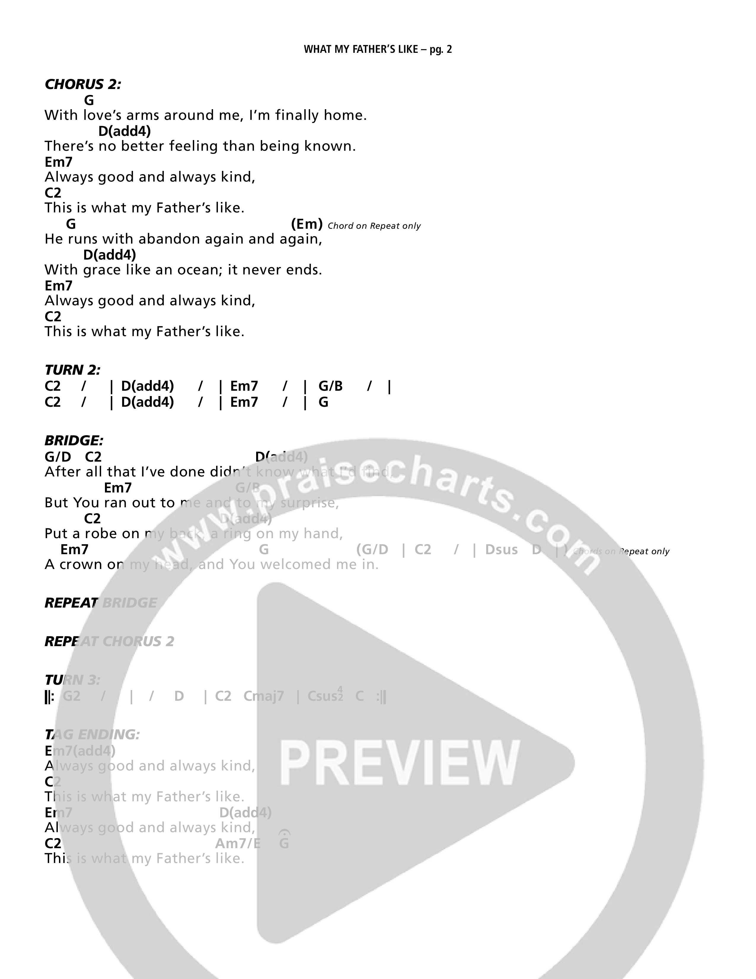 What My Father's Like (Live) Chord Chart (Patrick Mayberry)